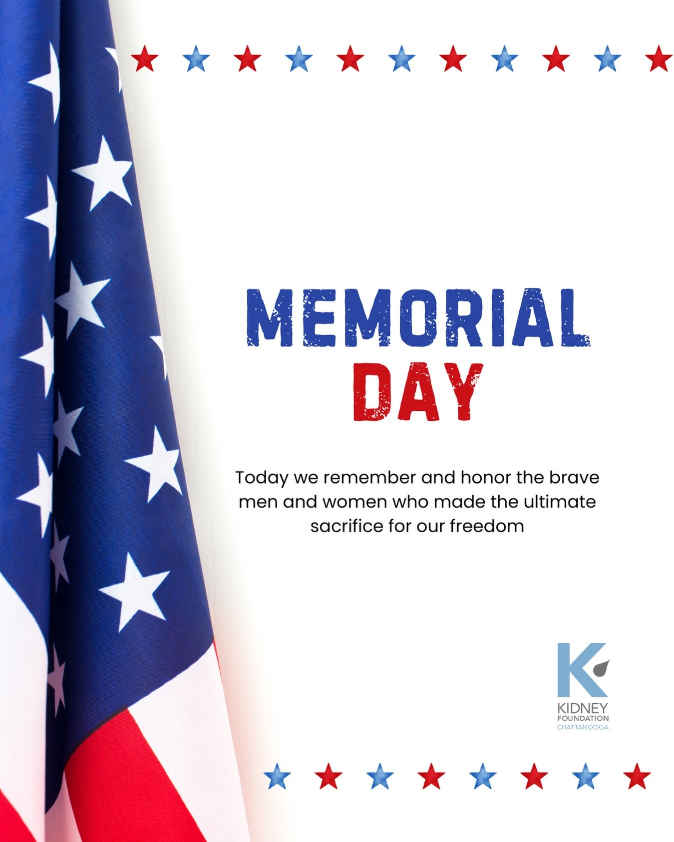 Today, we remember and honor the men and women who gave their lives serving our country. Because of their sacrifice, we are able to enjoy time with family, community, and the freedoms we often take for granted. 
We are deeply thankful for those who s