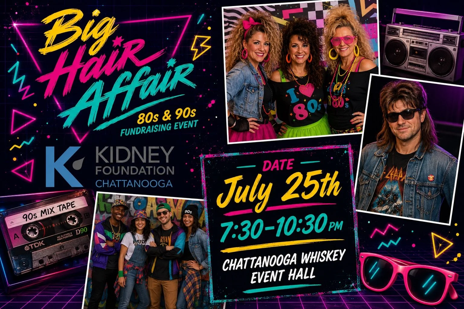 Get ready to tease that hair and throw it back in time because the 7th Annual BIG HAIR AFFAIR is BACK &mdash; and bigger than ever! ✨🎸🪩

Join the Chattanooga Kidney Foundation for a totally rad night celebrating the first kidney transplant performe