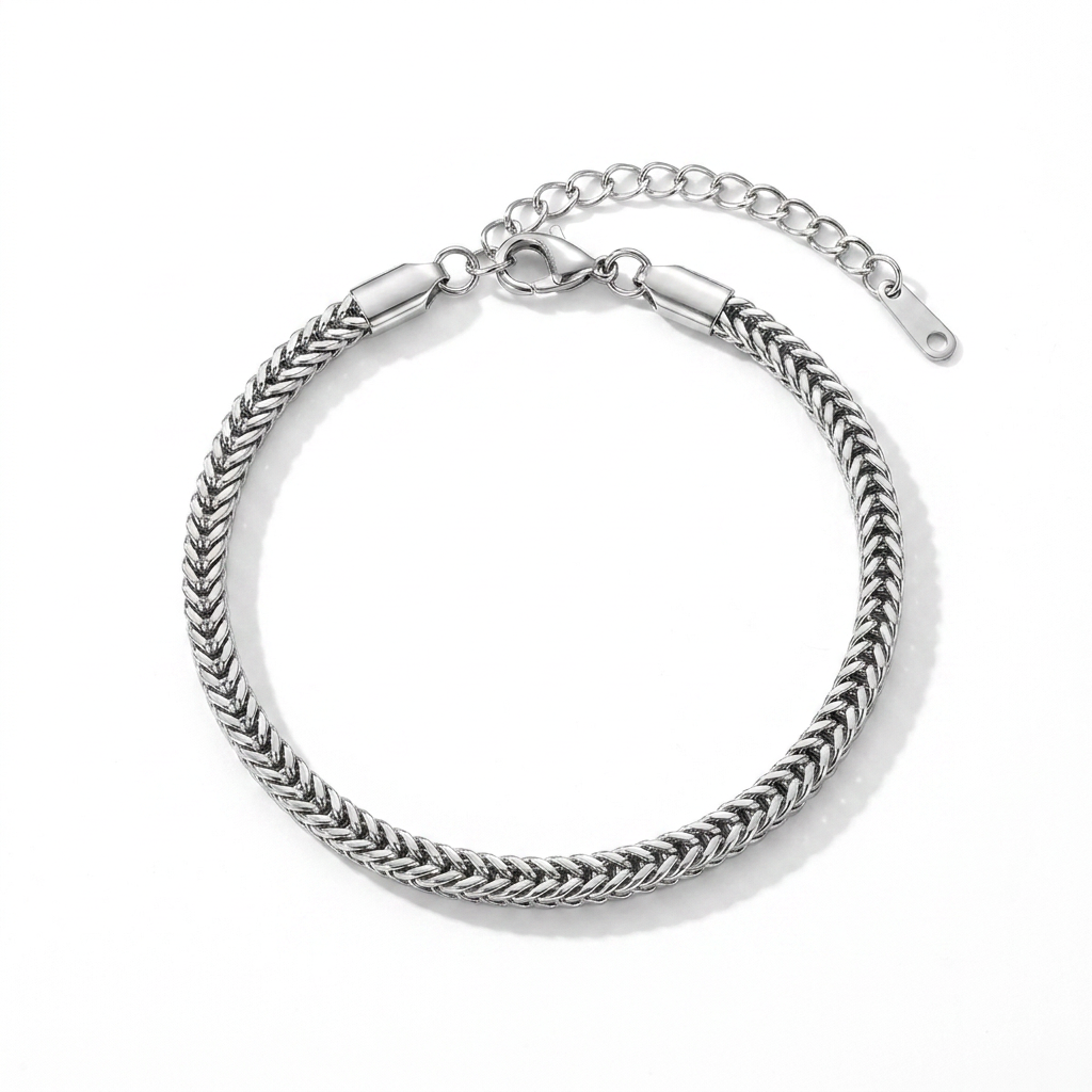Silver foxtail chain bracelet stainless steel close up - tarnish free unisex jewellery - Kincha Designs