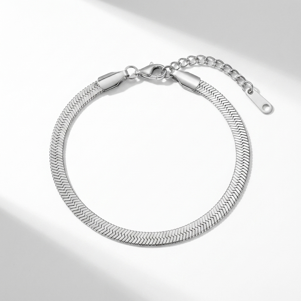 Slim silver herringbone bracelet stainless steel - tarnish free unisex jewellery - Kincha Designs
