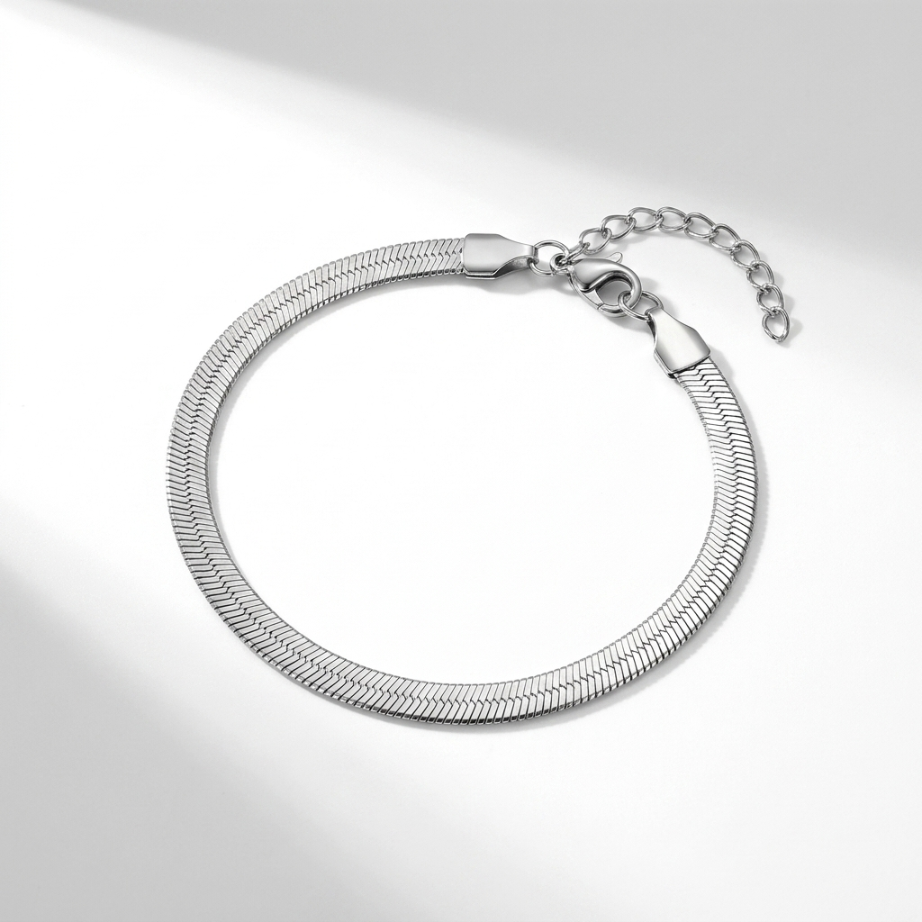 Wide silver herringbone bracelet stainless steel - tarnish free unisex jewellery - Kincha Designs
