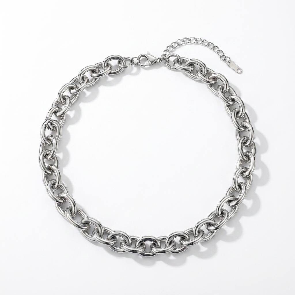 Silver chunky cable chain necklace stainless steel product shot - tarnish free jewellery - Kincha Designs