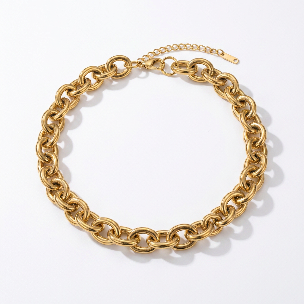 Gold chunky cable chain necklace stainless steel product shot - tarnish free jewellery - Kincha Designs