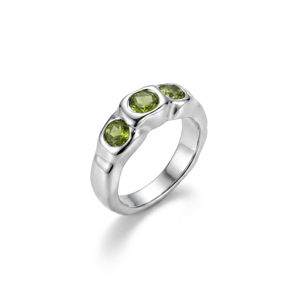 Three stone green crystal ring stainless steel - tarnish free jewellery - Kincha Designs London