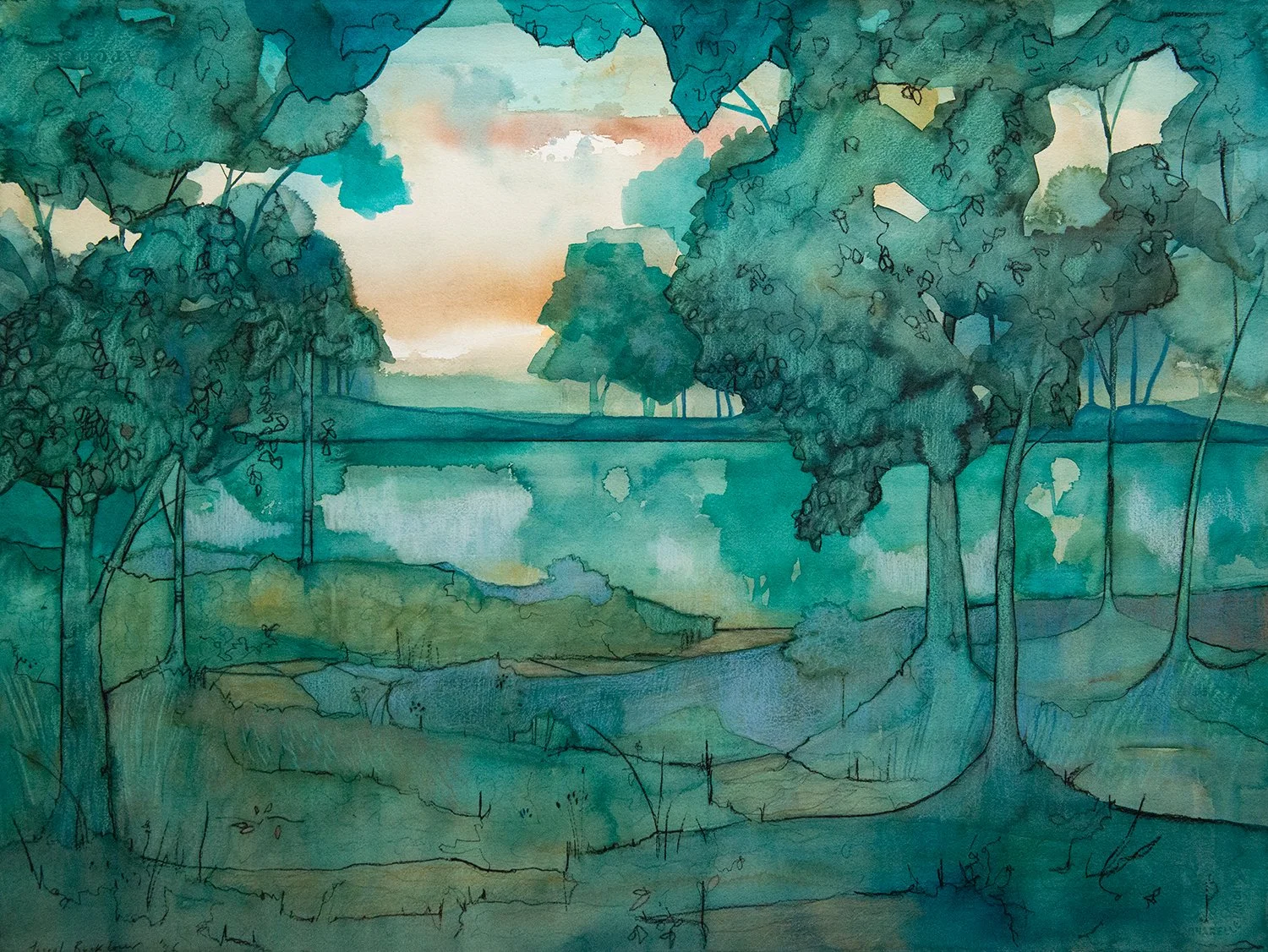 Out by Any Brook or River  • Watercolour & Charcoal on Paper • 56 x 76 cm. 2026.