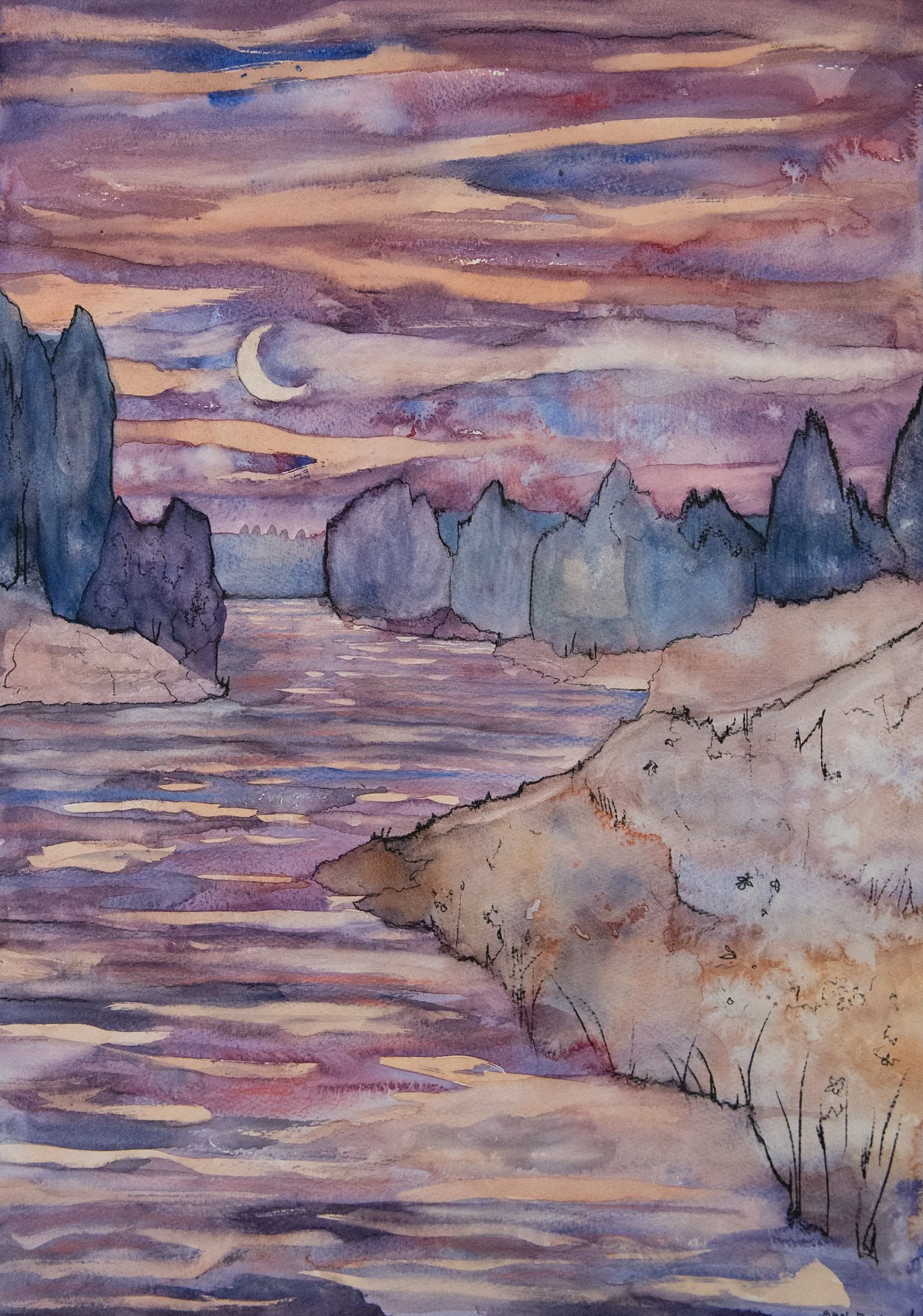 We Ran as if to Meet the Moon • Mixed Media on Paper • 42 x 59 cm. 2026