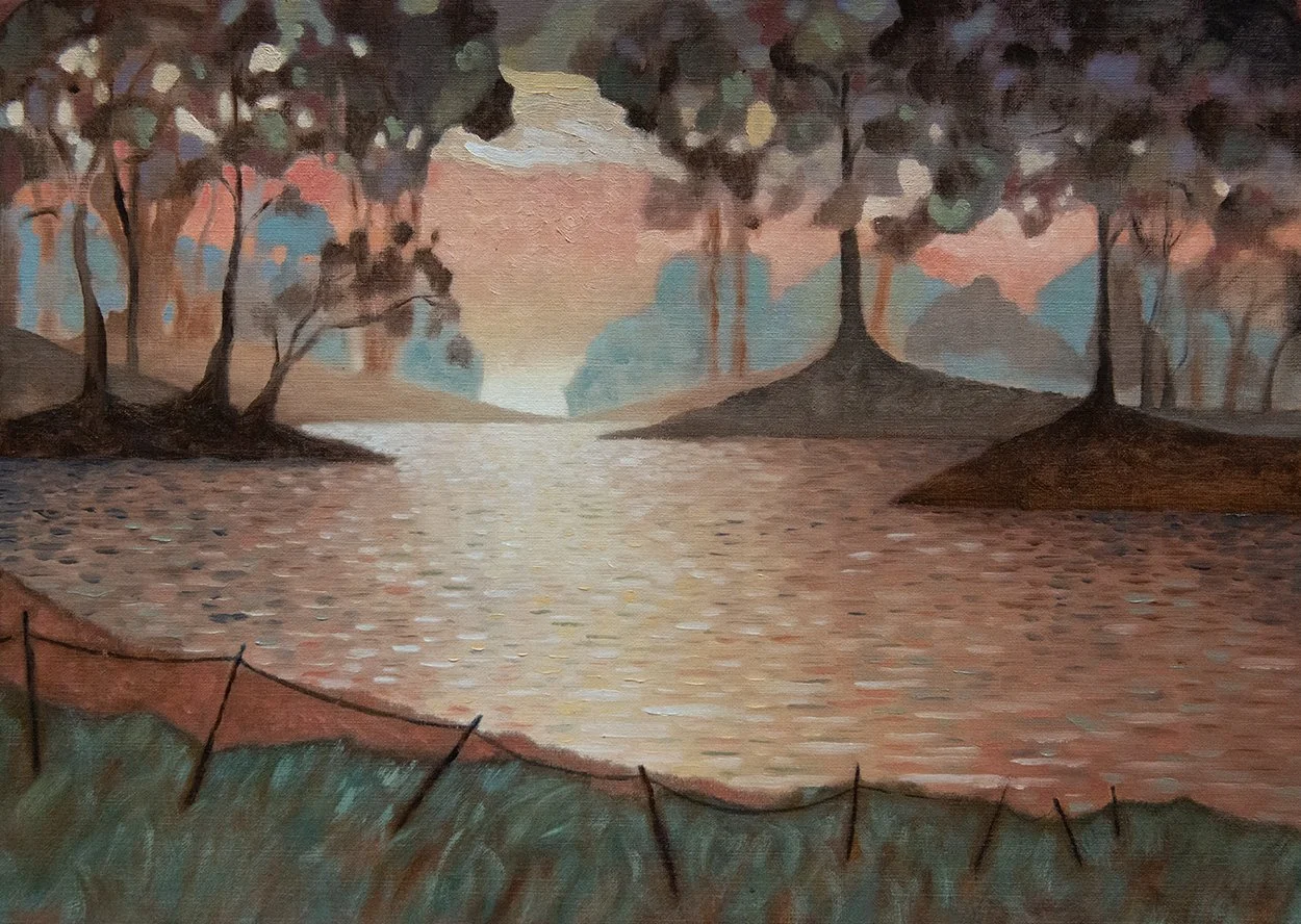 Late August, Salmon sun • Oil on Paper • 30 x 42 cm. 2026.