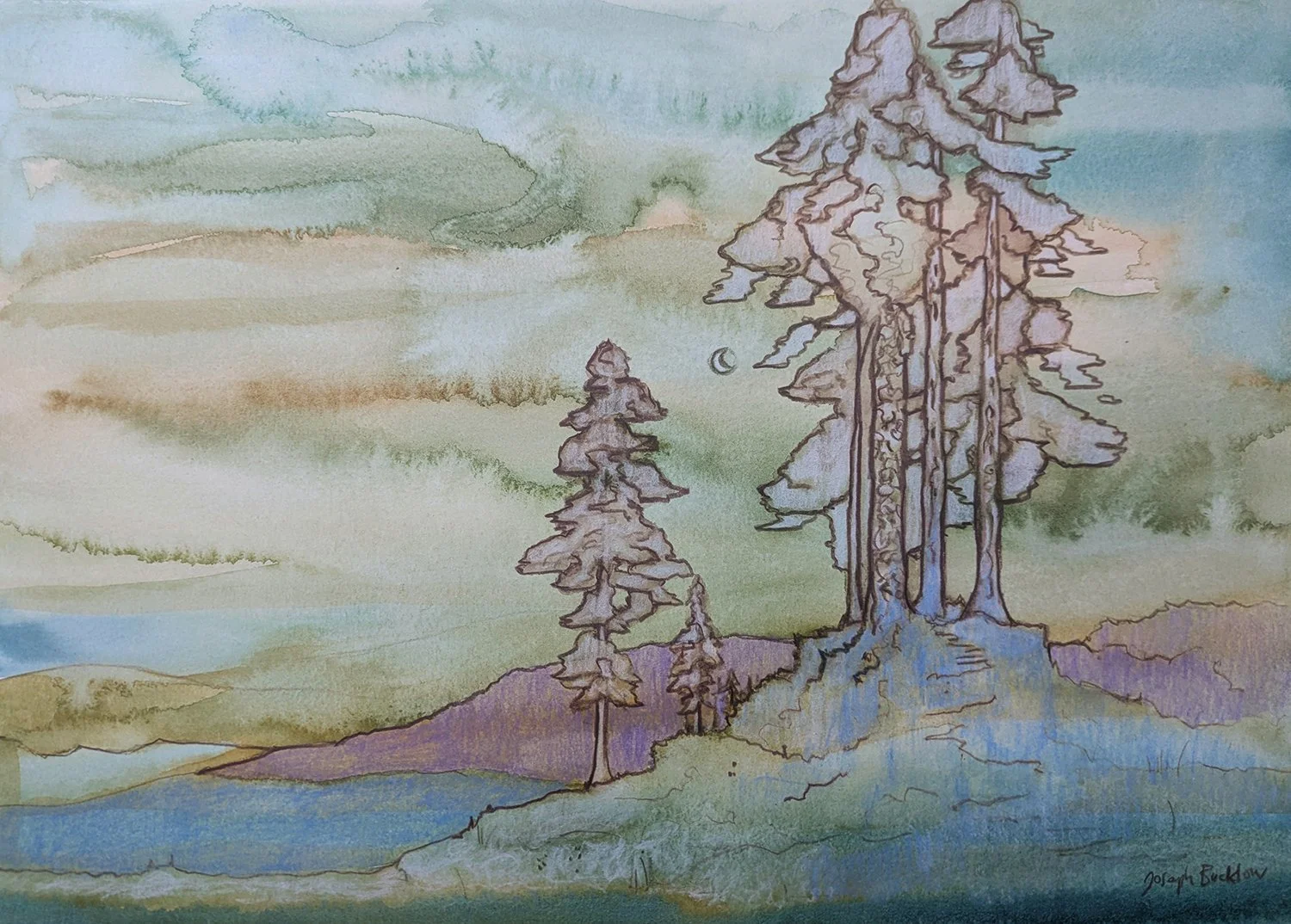 Study of the Pines • Mixed Media on Paper • 30 x 42 cm. 