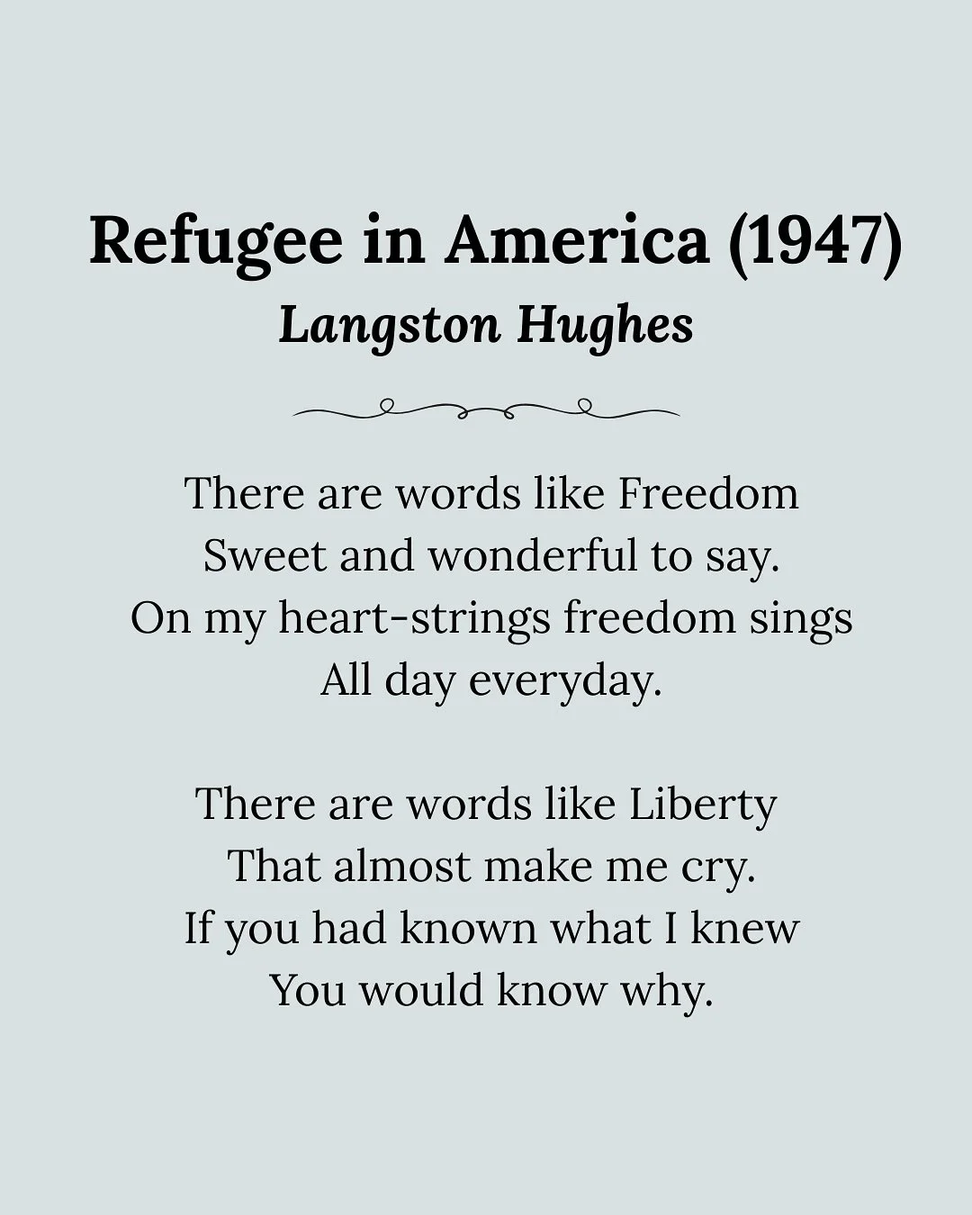 &ldquo;Refugee in America&rdquo; by Langston Hughes - a poem forever current to this nation. 

Recited during our Gather Hear North Carolina tour in Fall 2025.