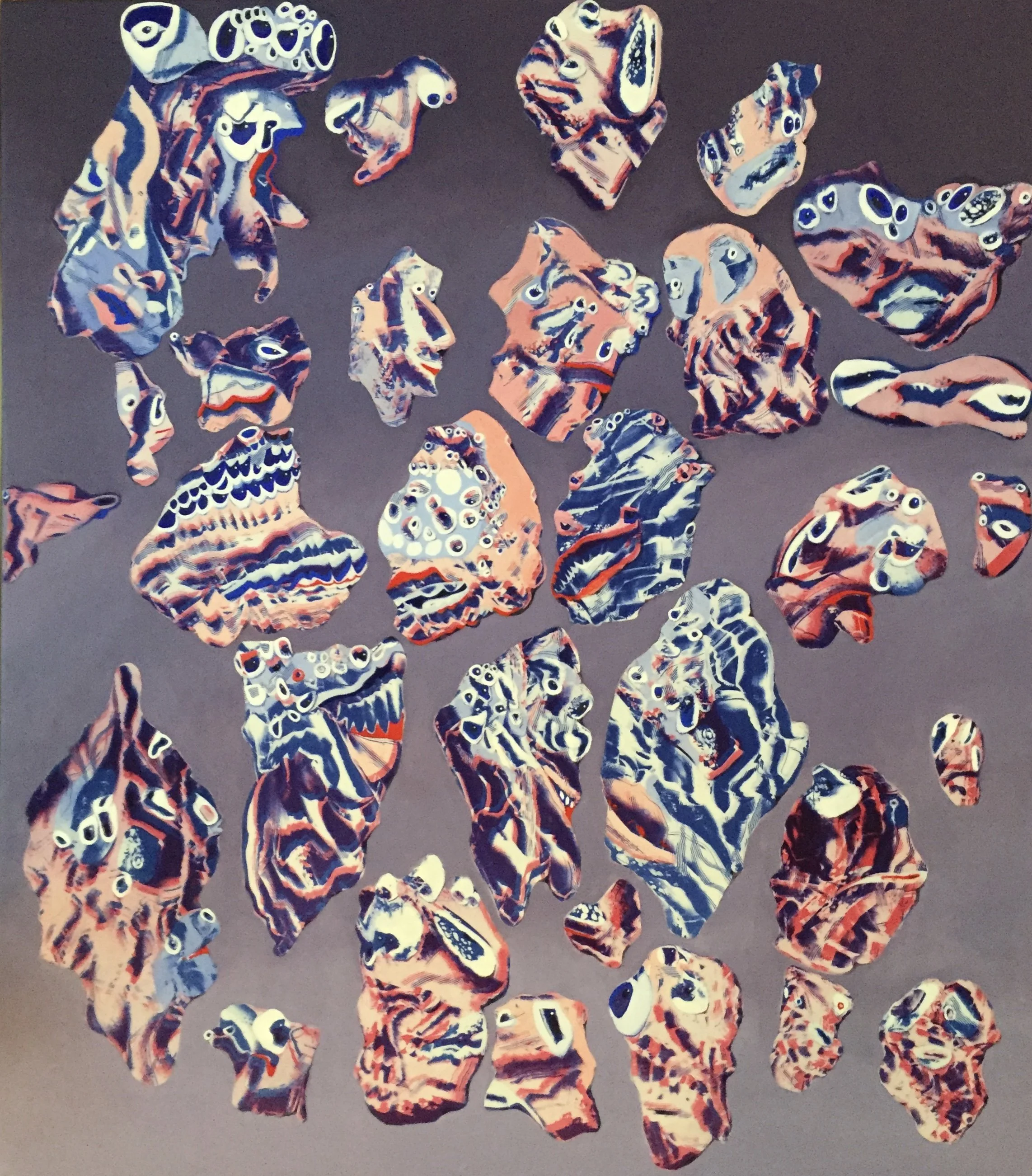  Faces Looking  UV dye and acrylic on cotton 