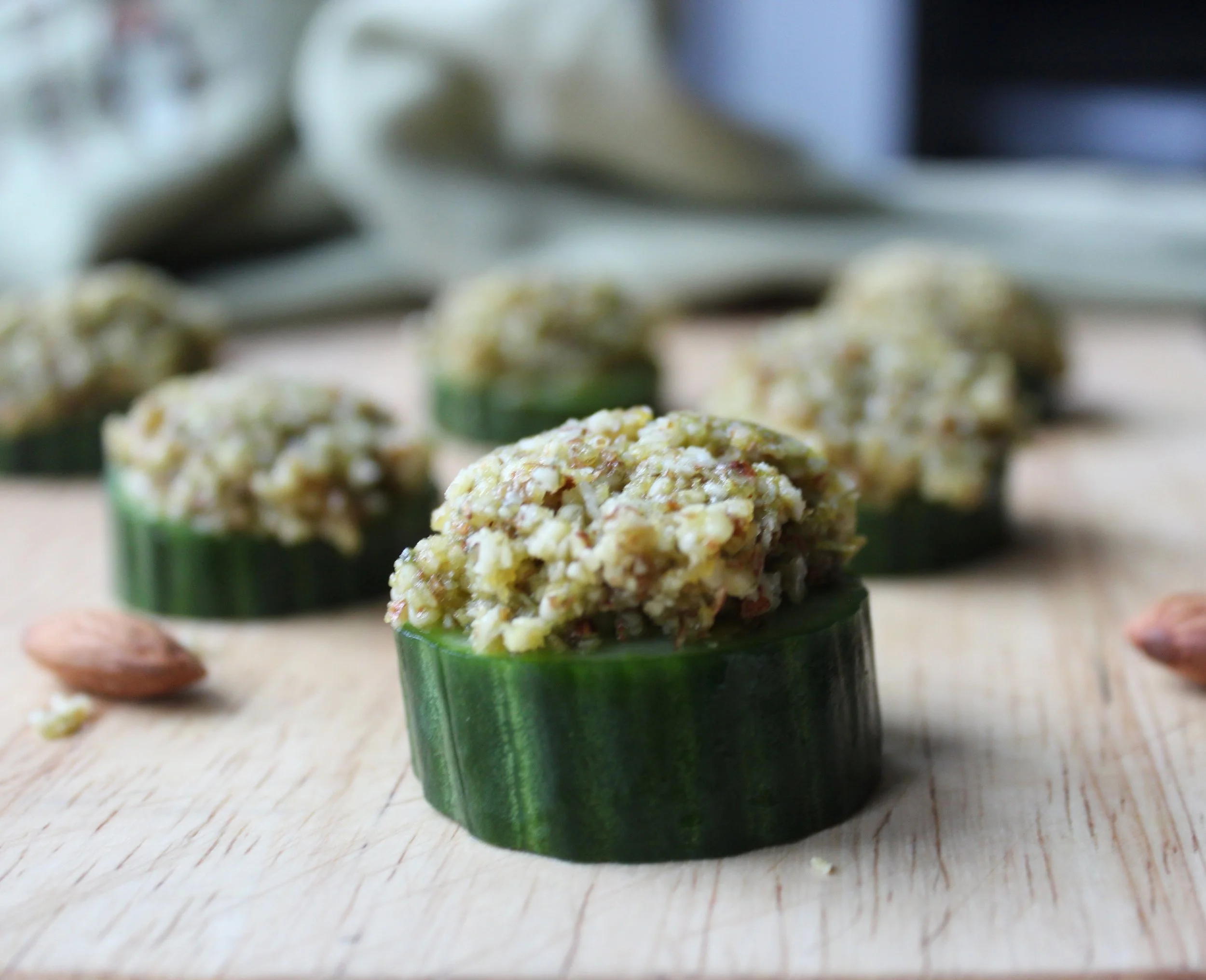 Almond Pesto Cucumber Bites