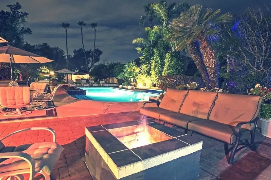 Outside, next to the pool, you'll find a roaring gas fire pit alongside a walk-up, gas-fired bar for evening cocktails.