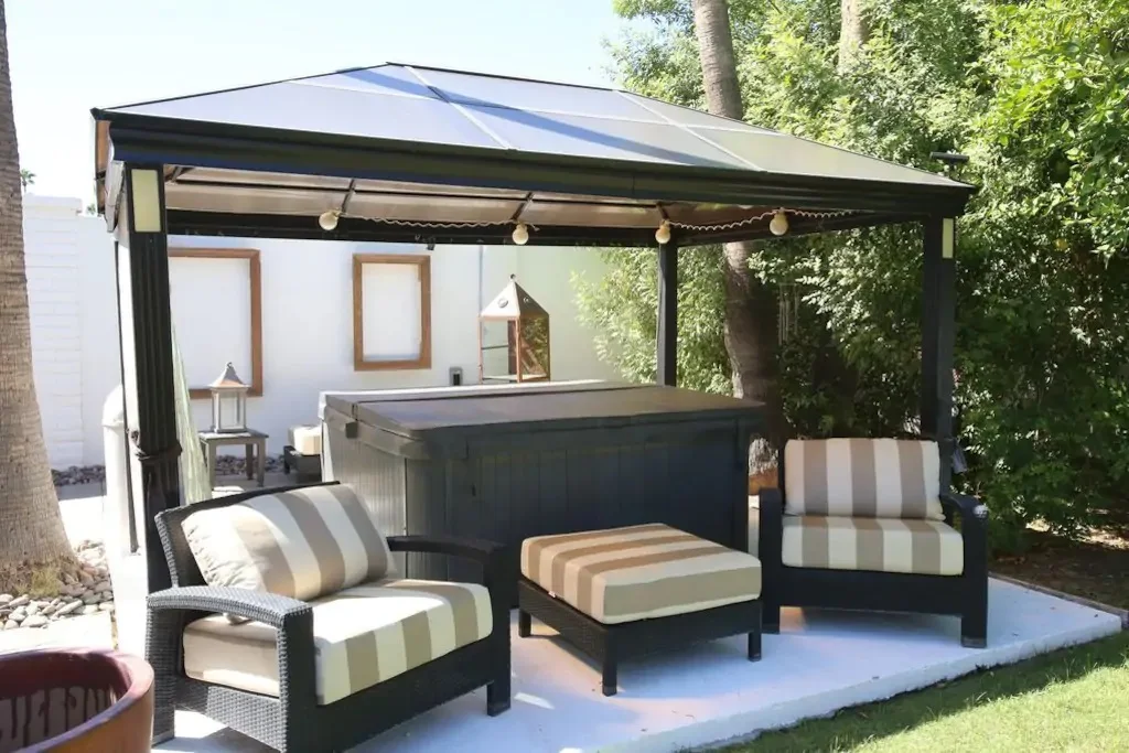 Jacuzzi under Cabana with Festive Lighting