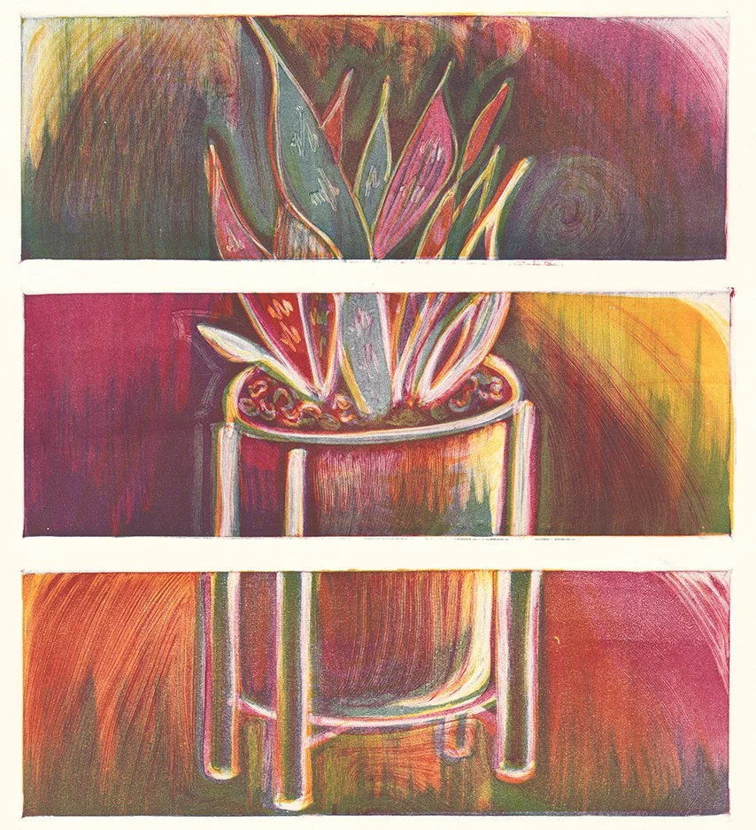 Tres snake plant 2019 | monotype | Image: three of  12” x 4”