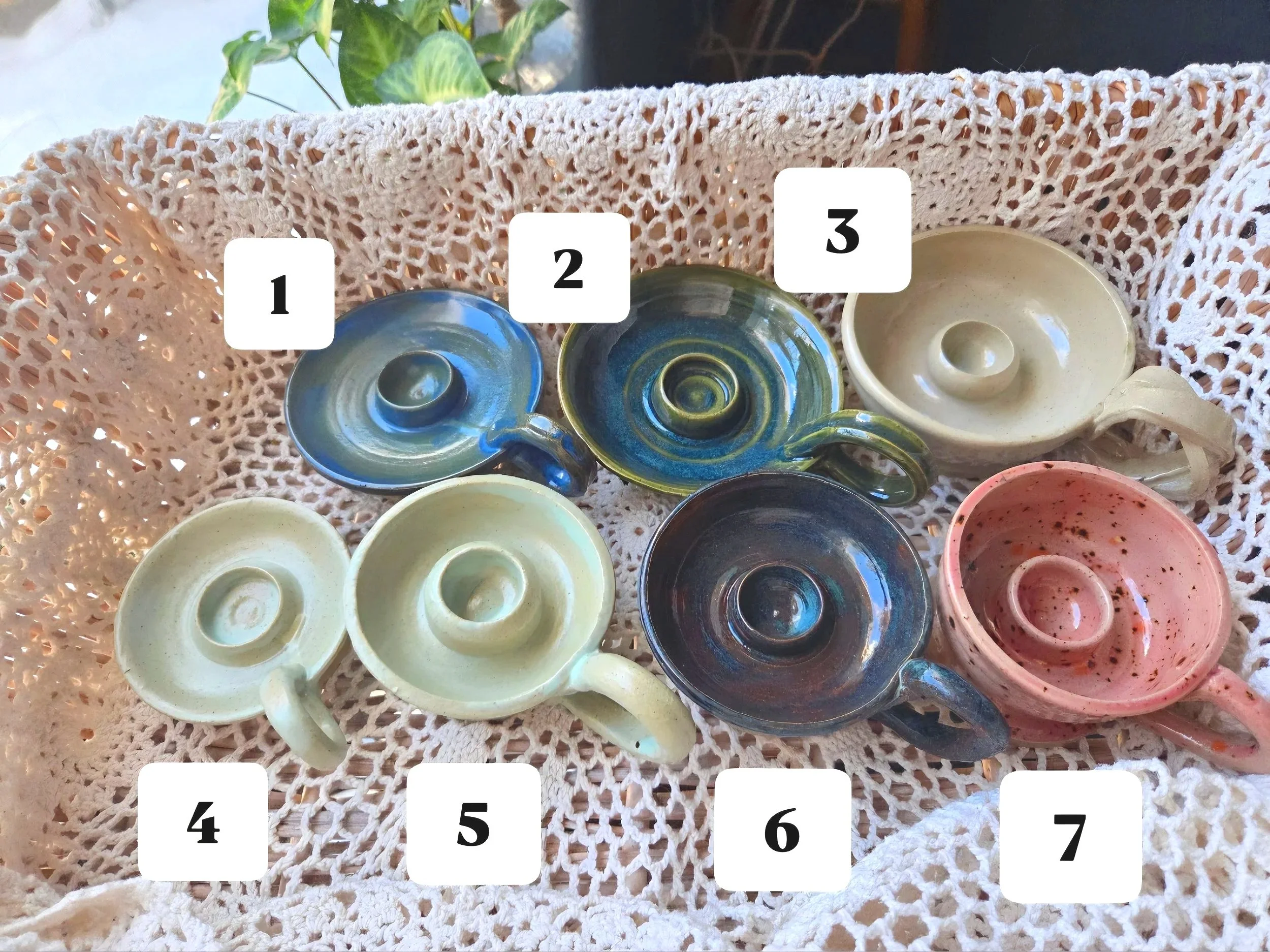 Ceramic Candlestick Holder with a Beeswax Candle