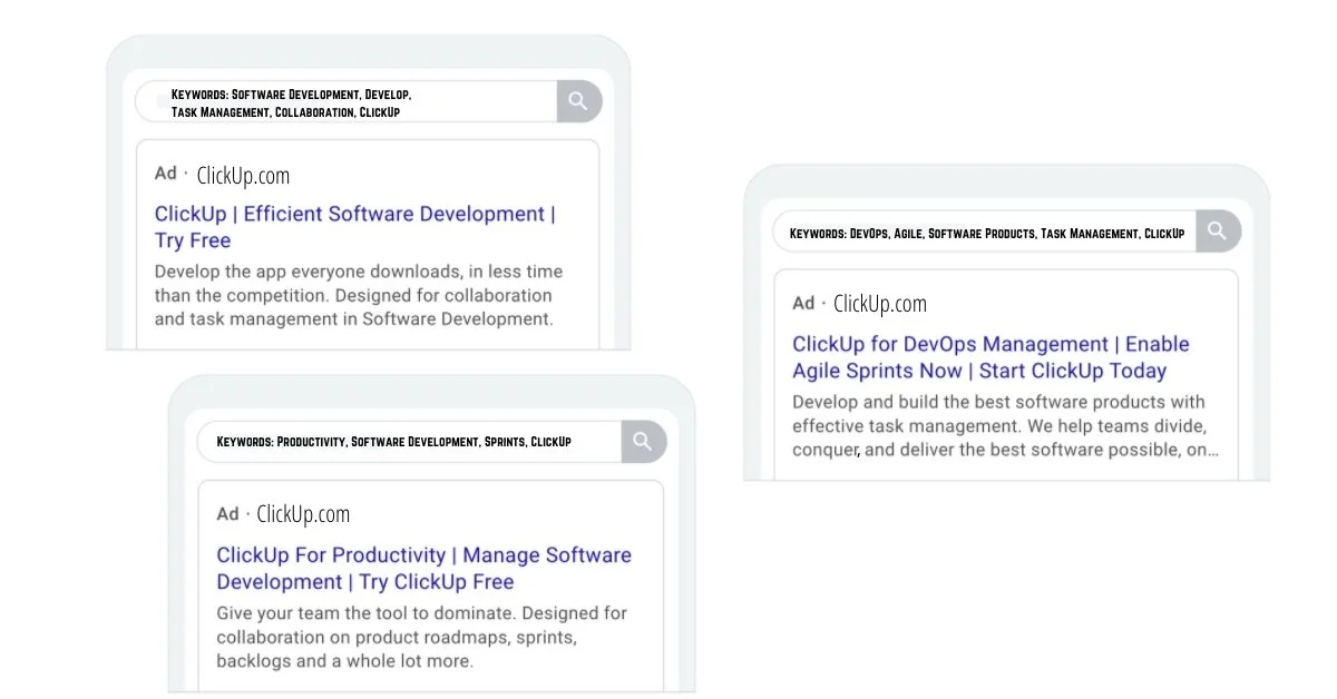 Launchpadds Sample Advertising Campaign for Google and ClickUp