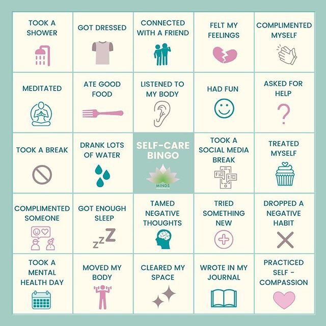 Stay motivated to keep up with your self-care with this self-care bingo! 
Screenshot this post, cross off your actions, and share (or keep private, whatever feels best). Try to complete a row, a column, or even the entire grid. Good luck!