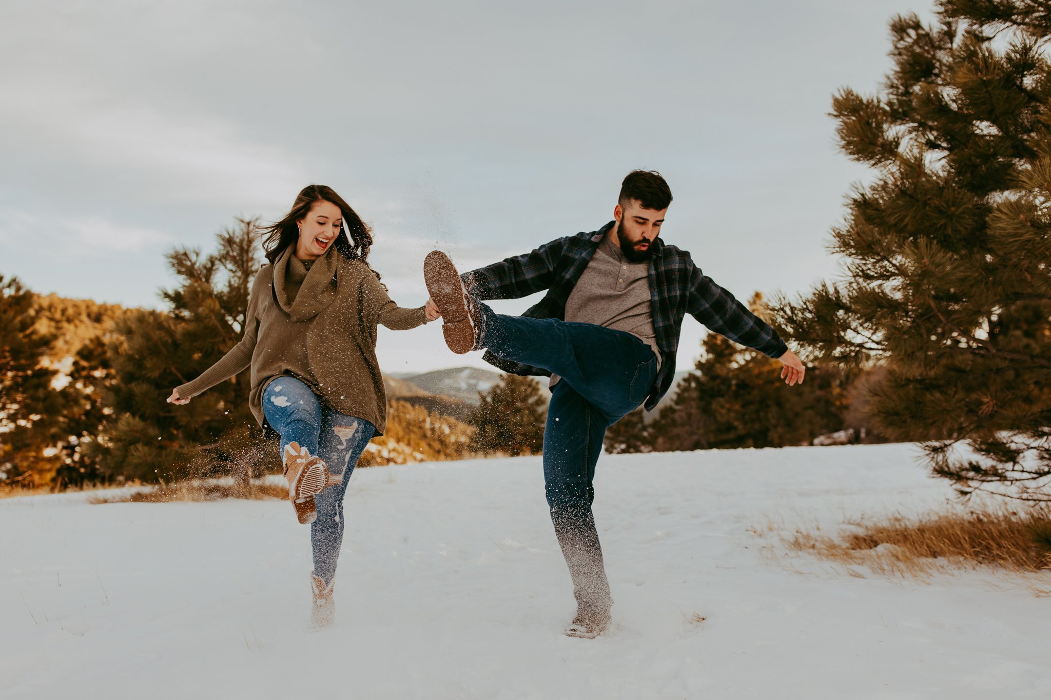 Snowy Mountain Engagement Session // Mount Falcon Park Colorado