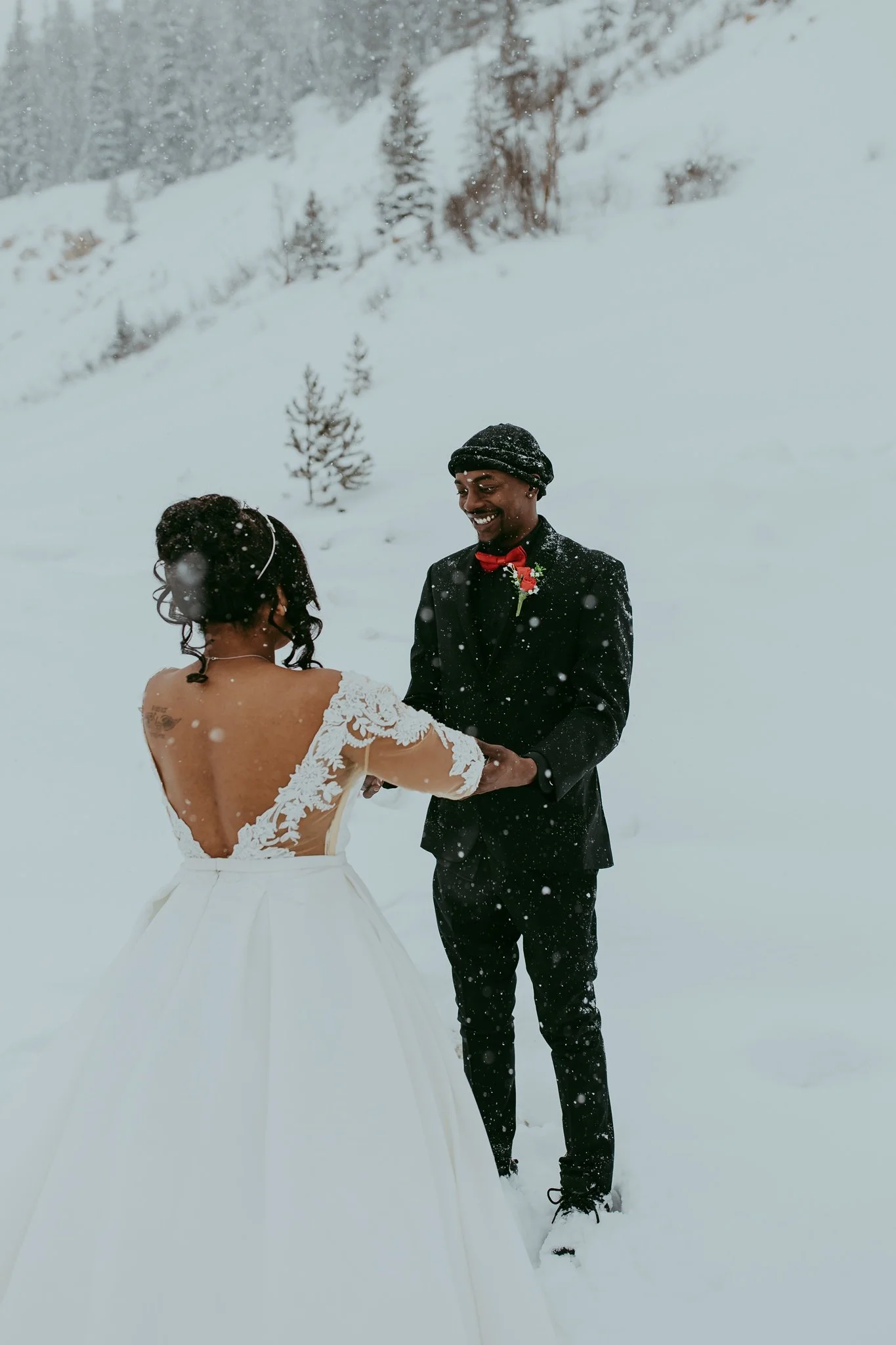Winter Snowy Frozen Lake Colorado Elopement 