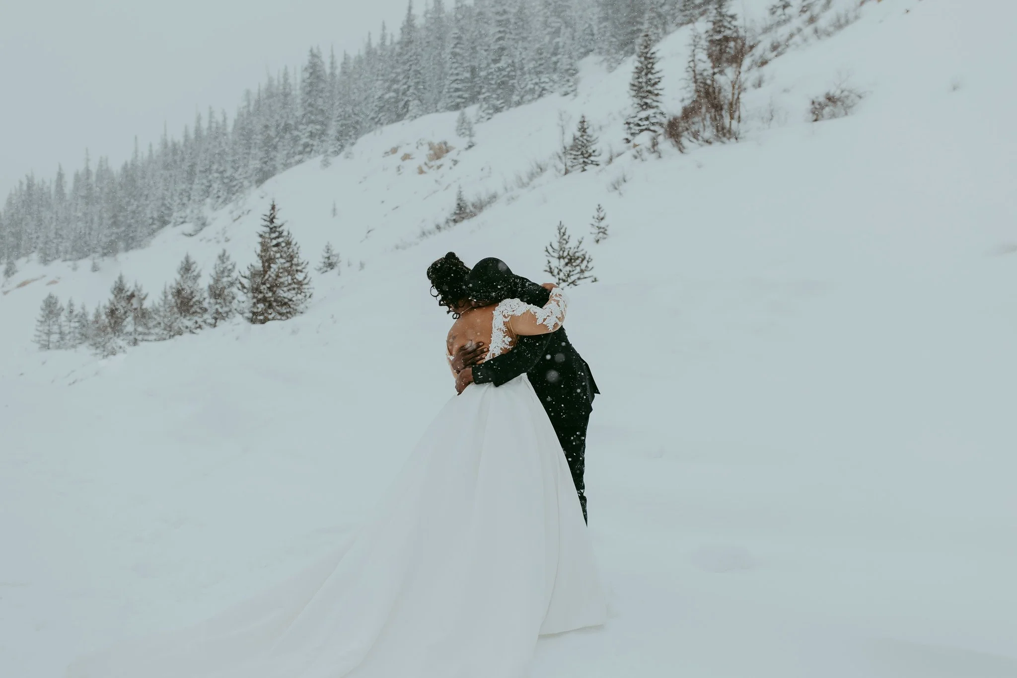 Winter Snowy Frozen Lake Colorado Elopement 