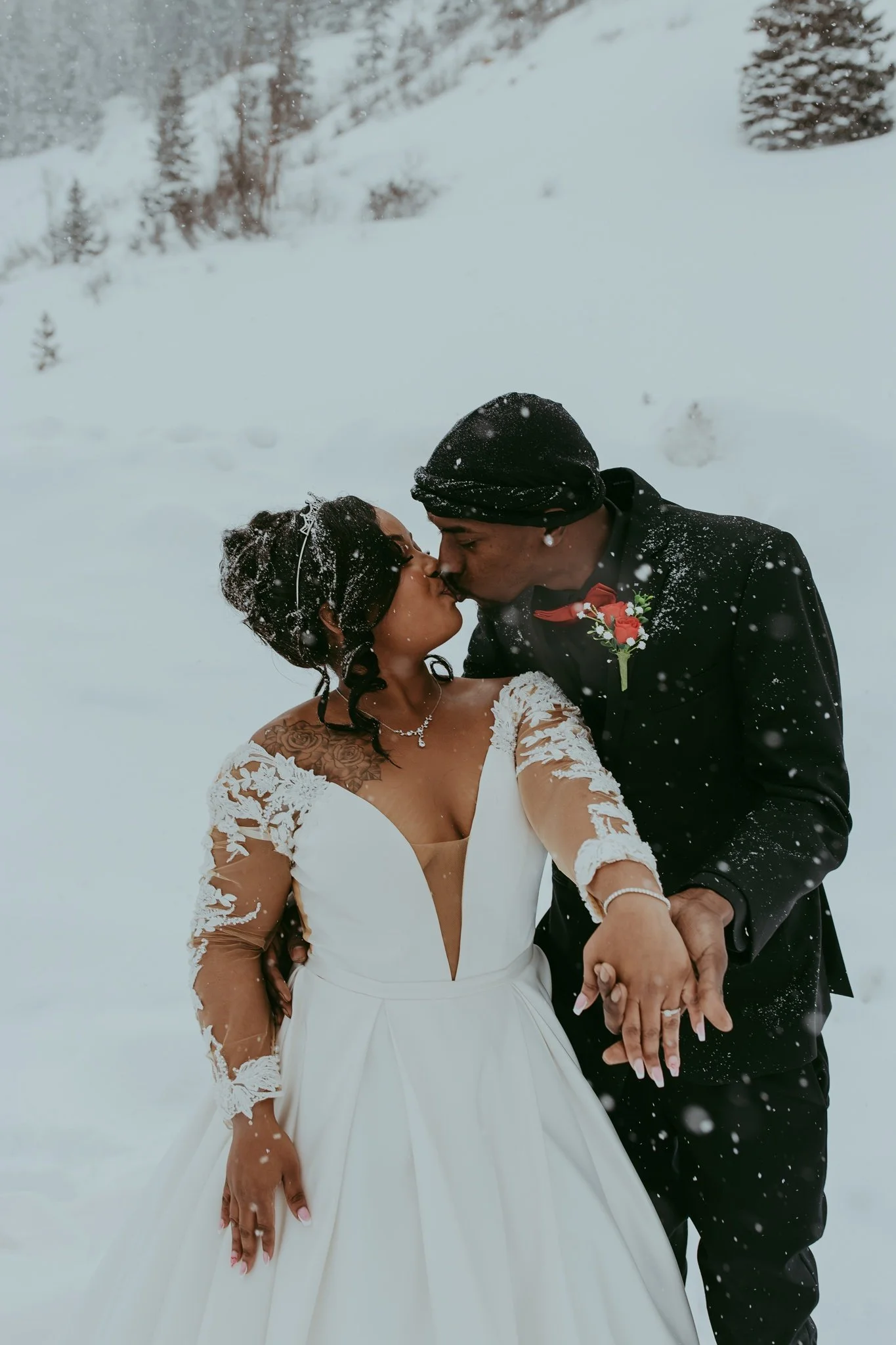 Winter Snowy Frozen Lake Colorado Elopement 