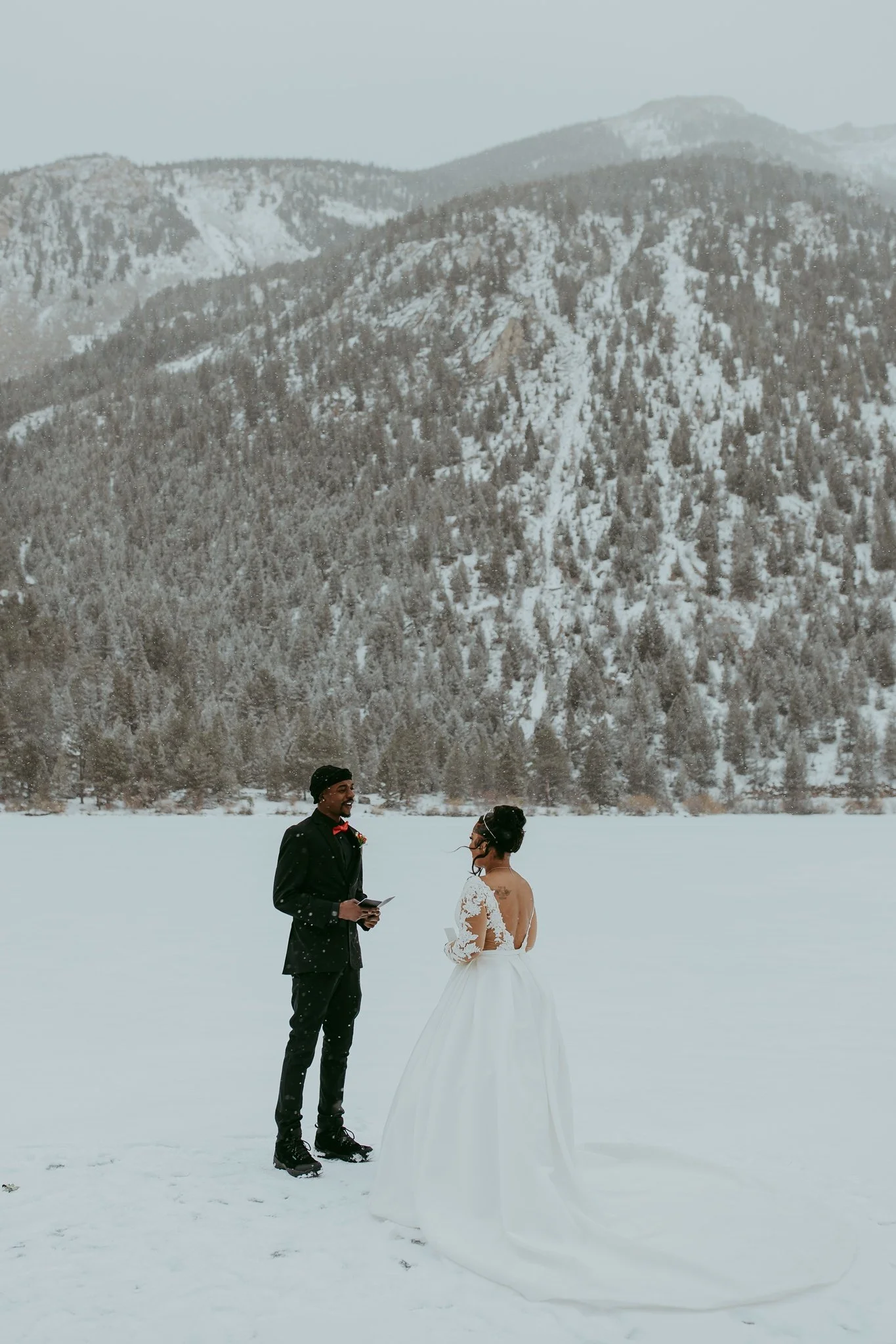 Winter Snowy Frozen Lake Colorado Elopement 