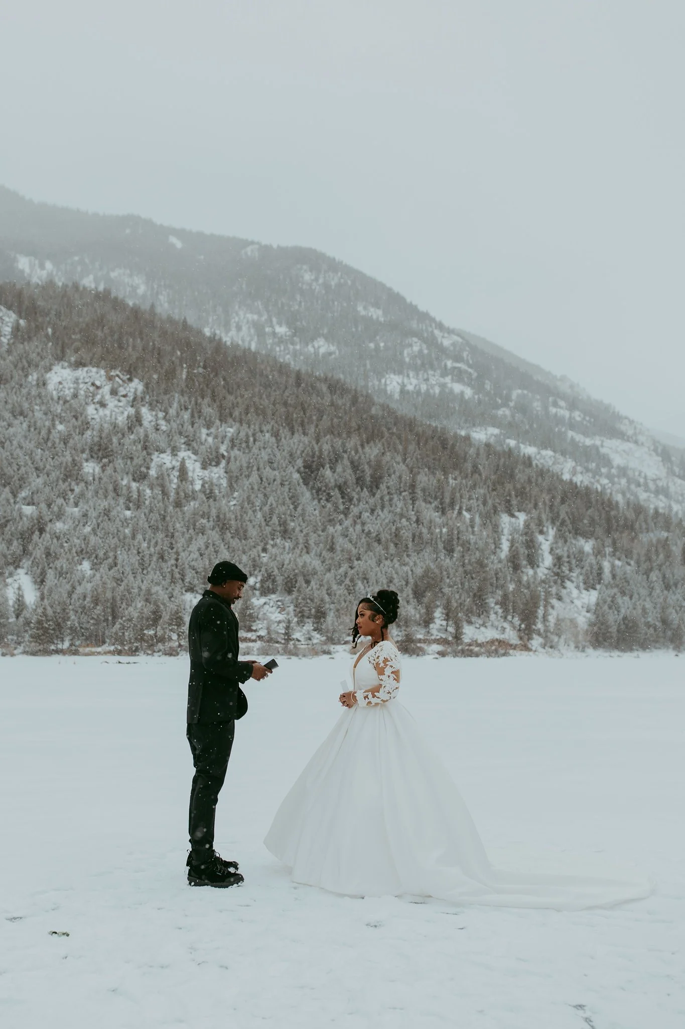 Winter Snowy Frozen Lake Colorado Elopement 