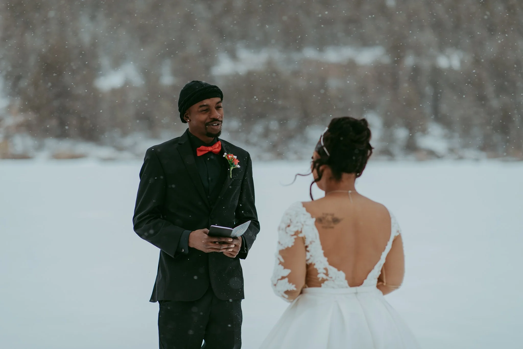 Winter Snowy Frozen Lake Colorado Elopement 