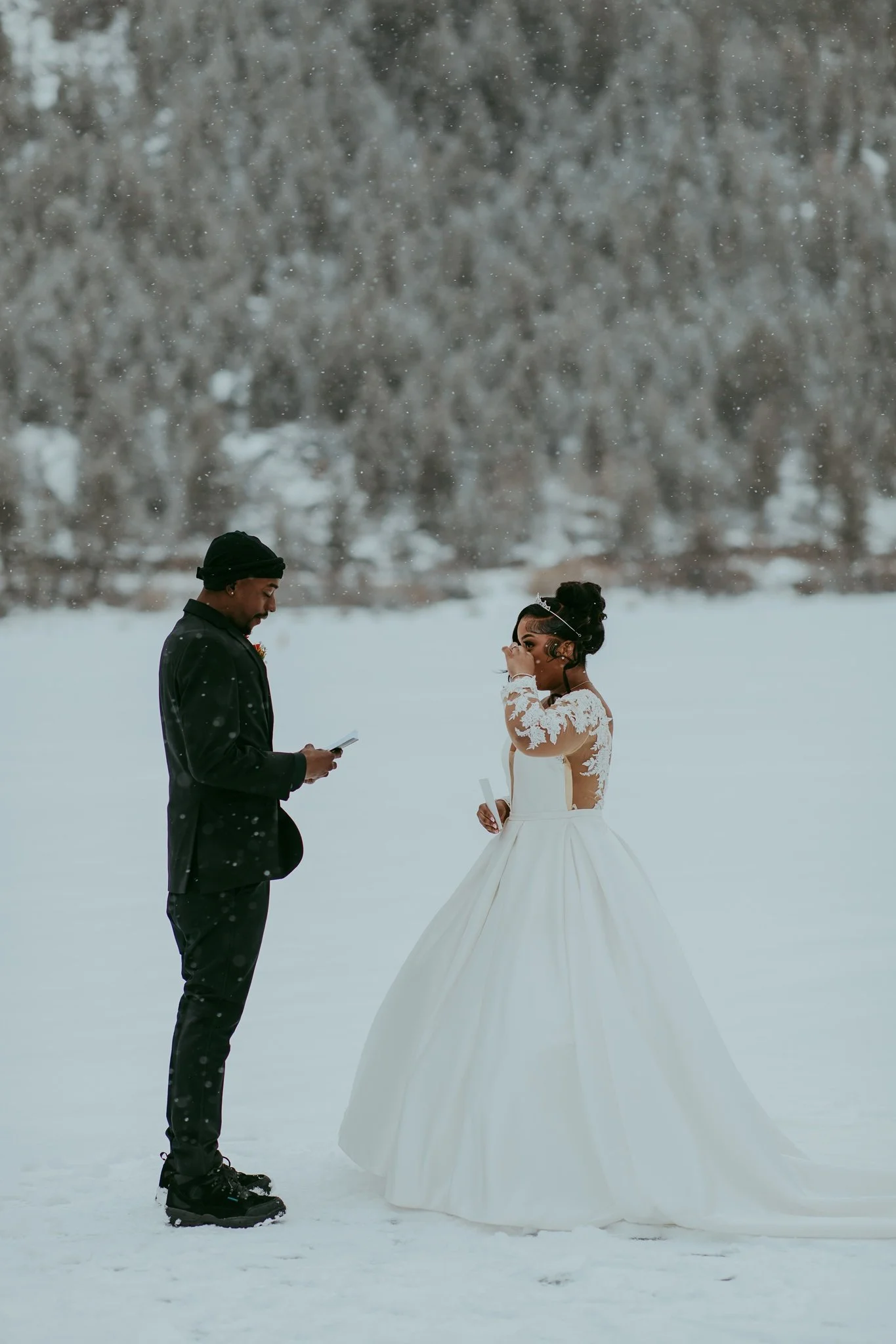 Winter Snowy Frozen Lake Colorado Elopement 