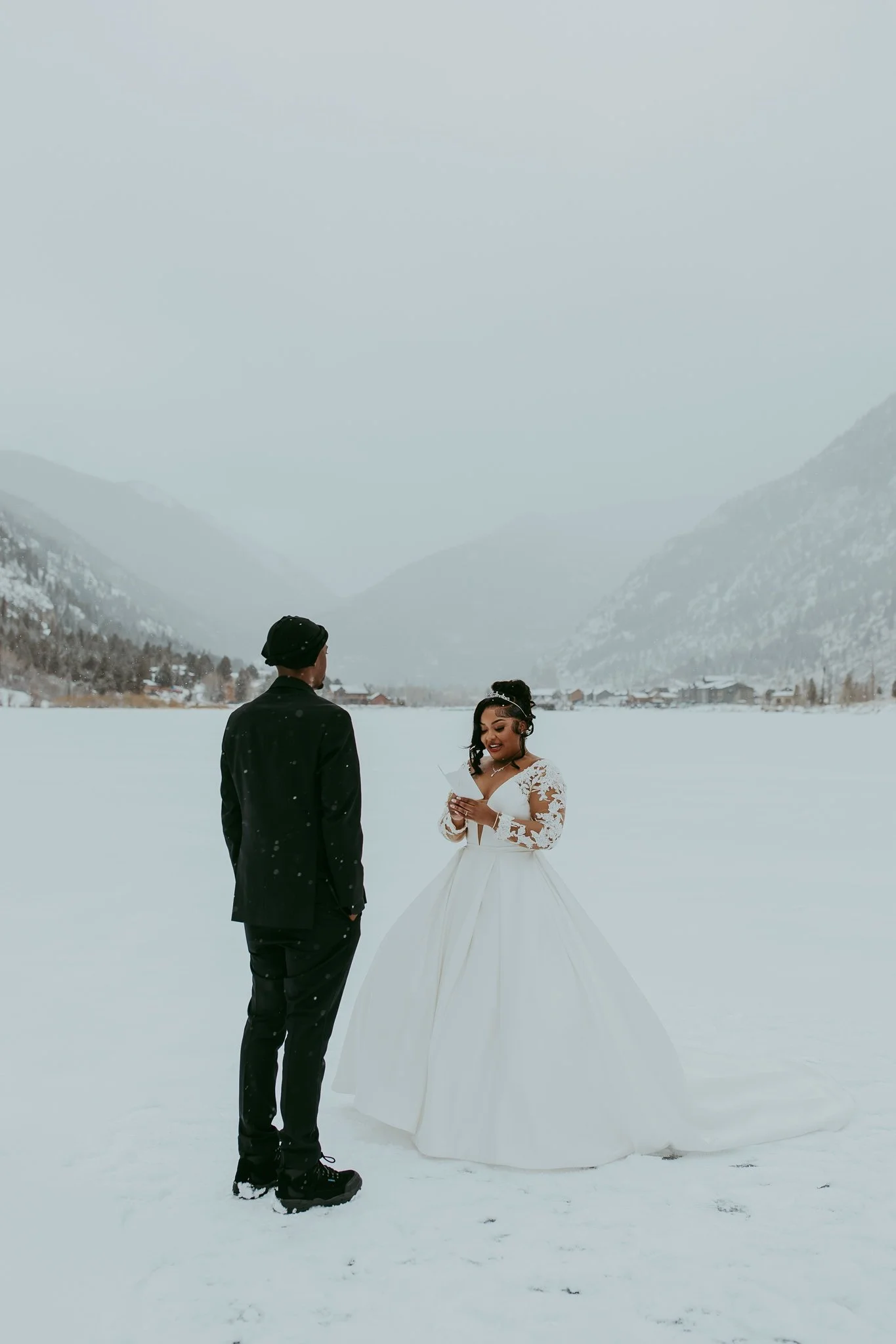 Winter Snowy Frozen Lake Colorado Elopement 