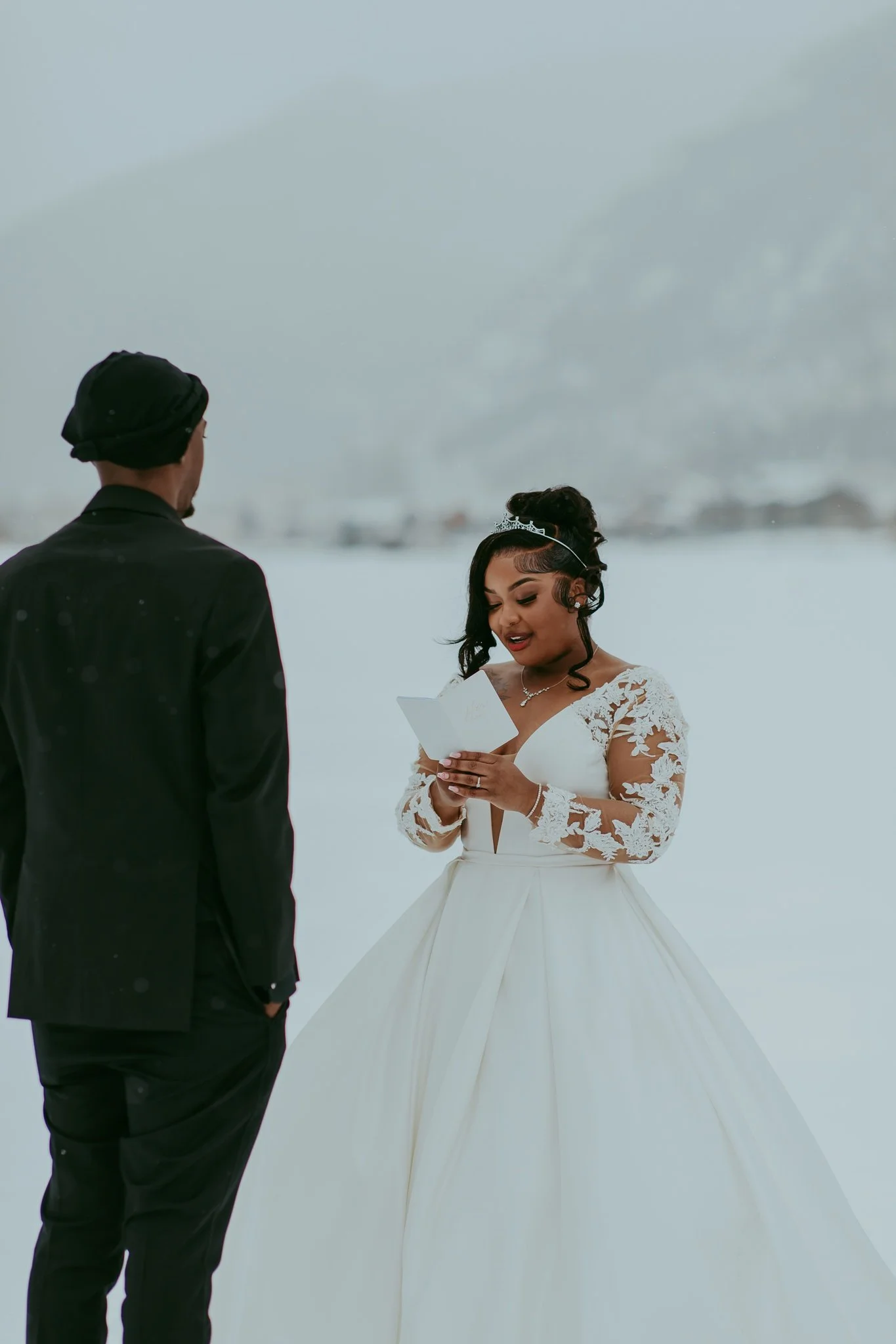 Winter Snowy Frozen Lake Colorado Elopement 