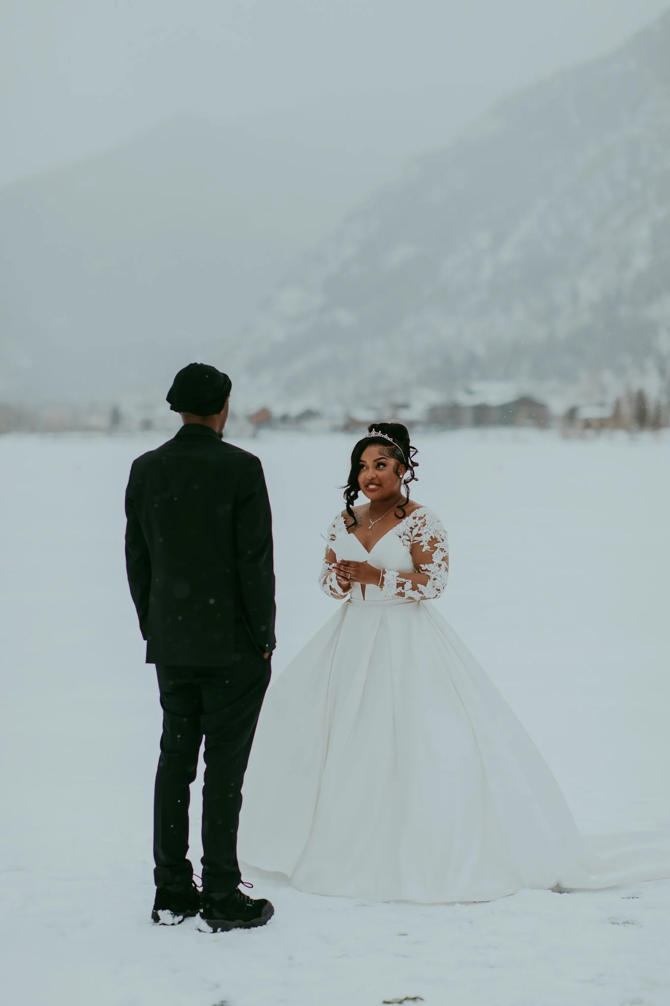 Winter Snowy Frozen Lake Colorado Elopement 