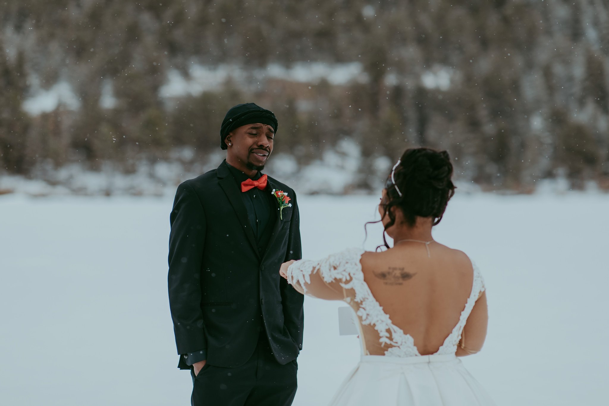 Winter Snowy Frozen Lake Colorado Elopement 