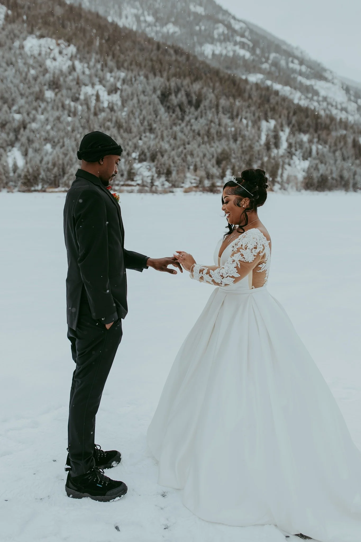 Winter Snowy Frozen Lake Colorado Elopement 