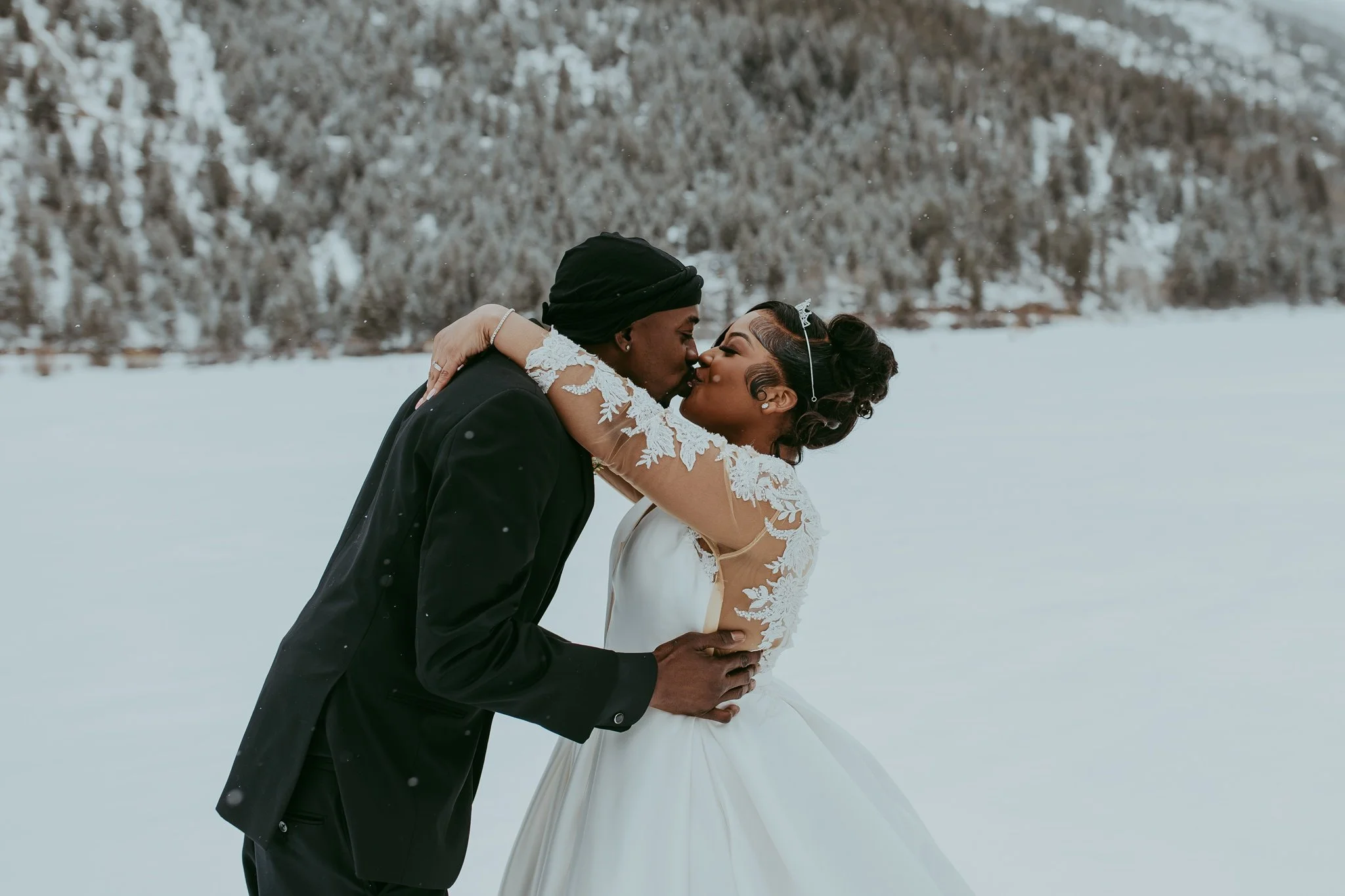 Winter Snowy Frozen Lake Colorado Elopement 