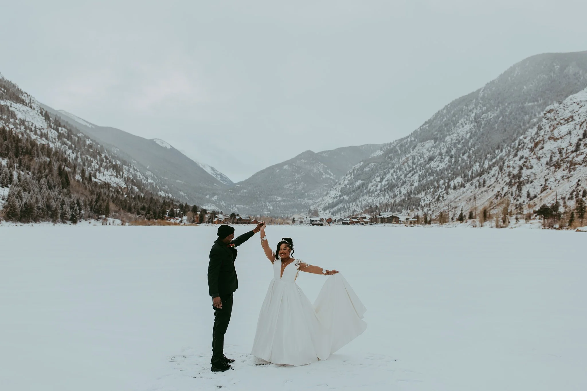 Winter Snowy Frozen Lake Colorado Elopement 