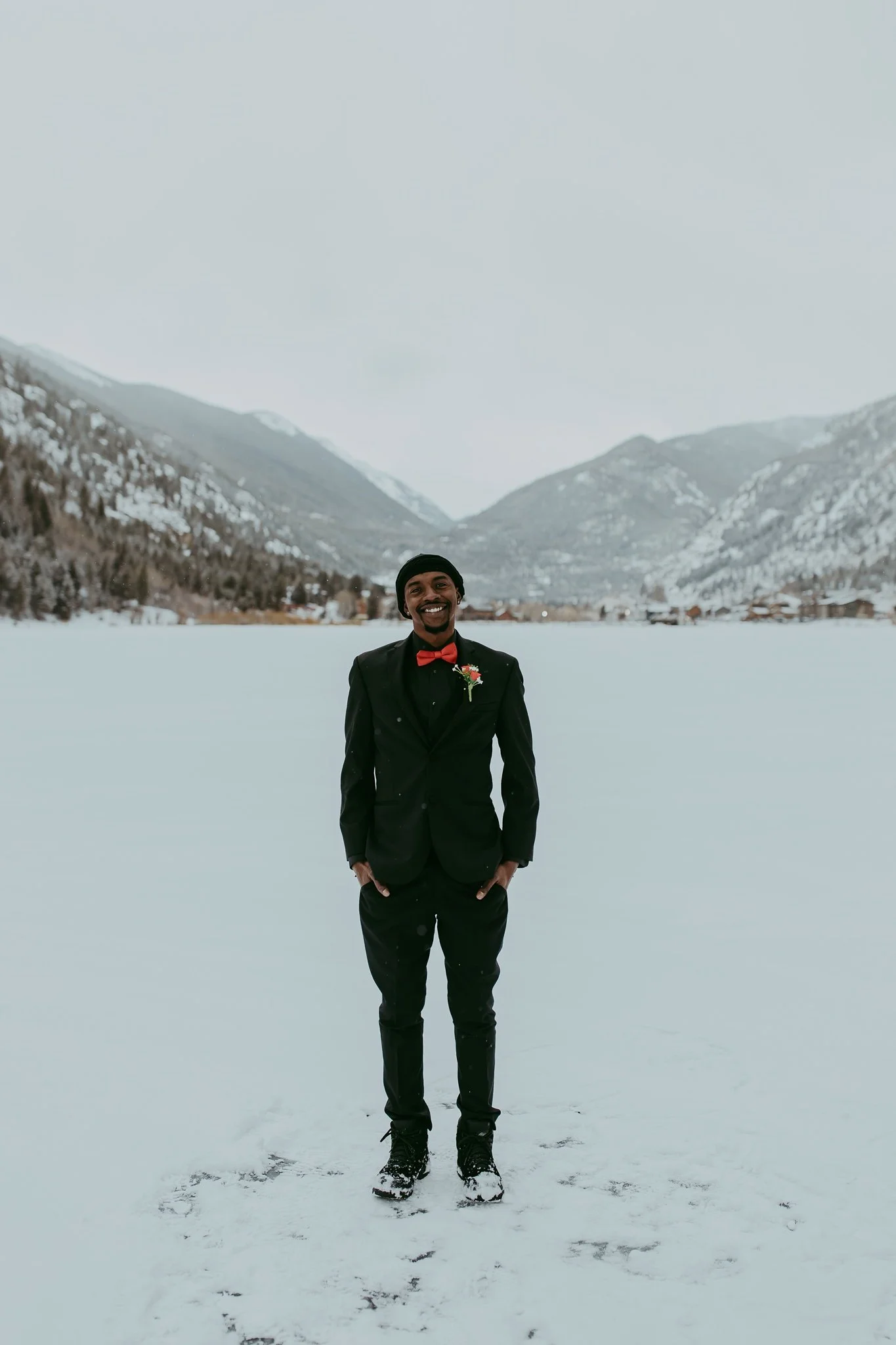 Winter Snowy Frozen Lake Colorado Elopement 