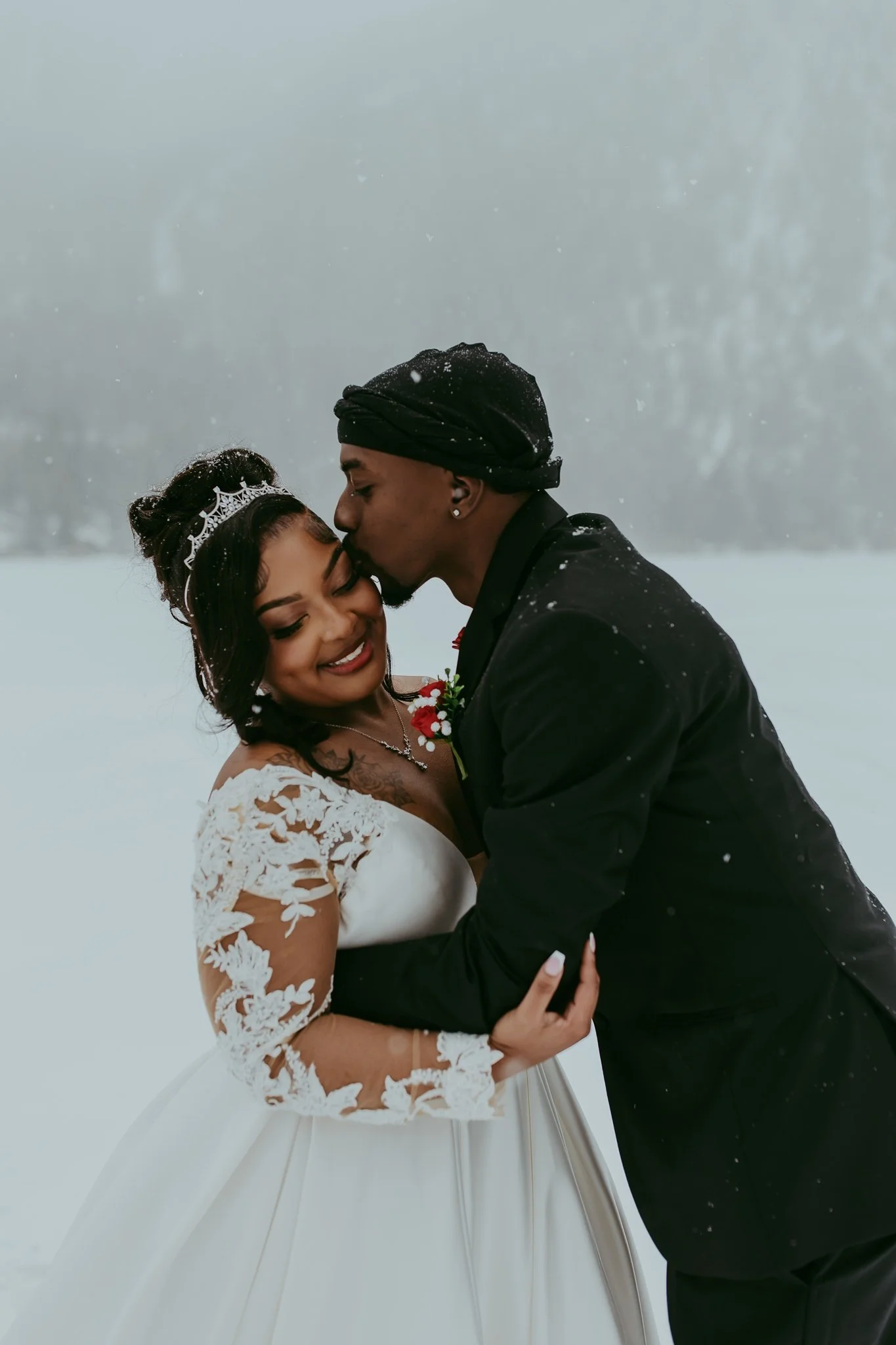 Winter Snowy Frozen Lake Colorado Elopement 