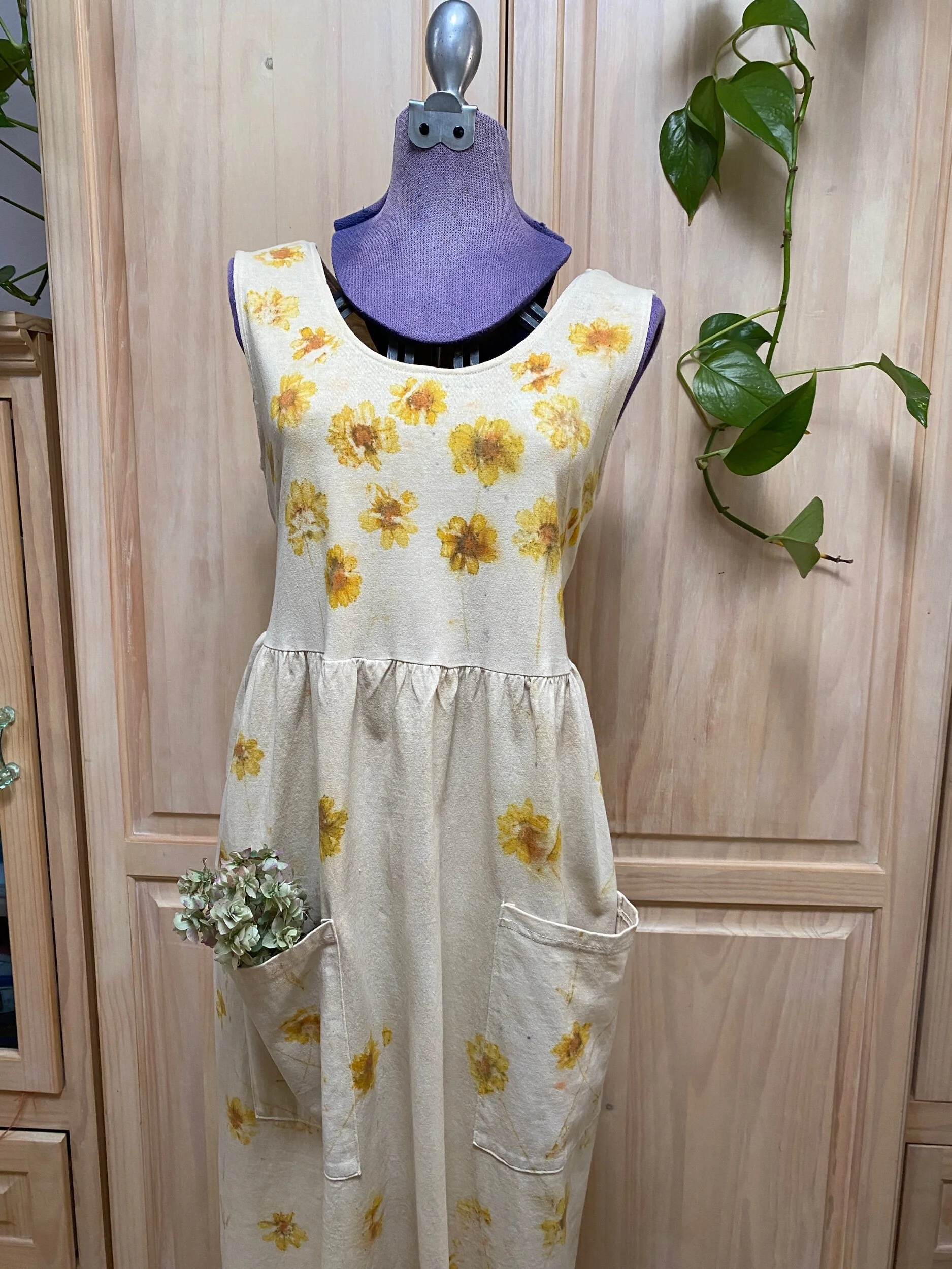 Eco-Printed Coreopsis Flower Pocket Dress