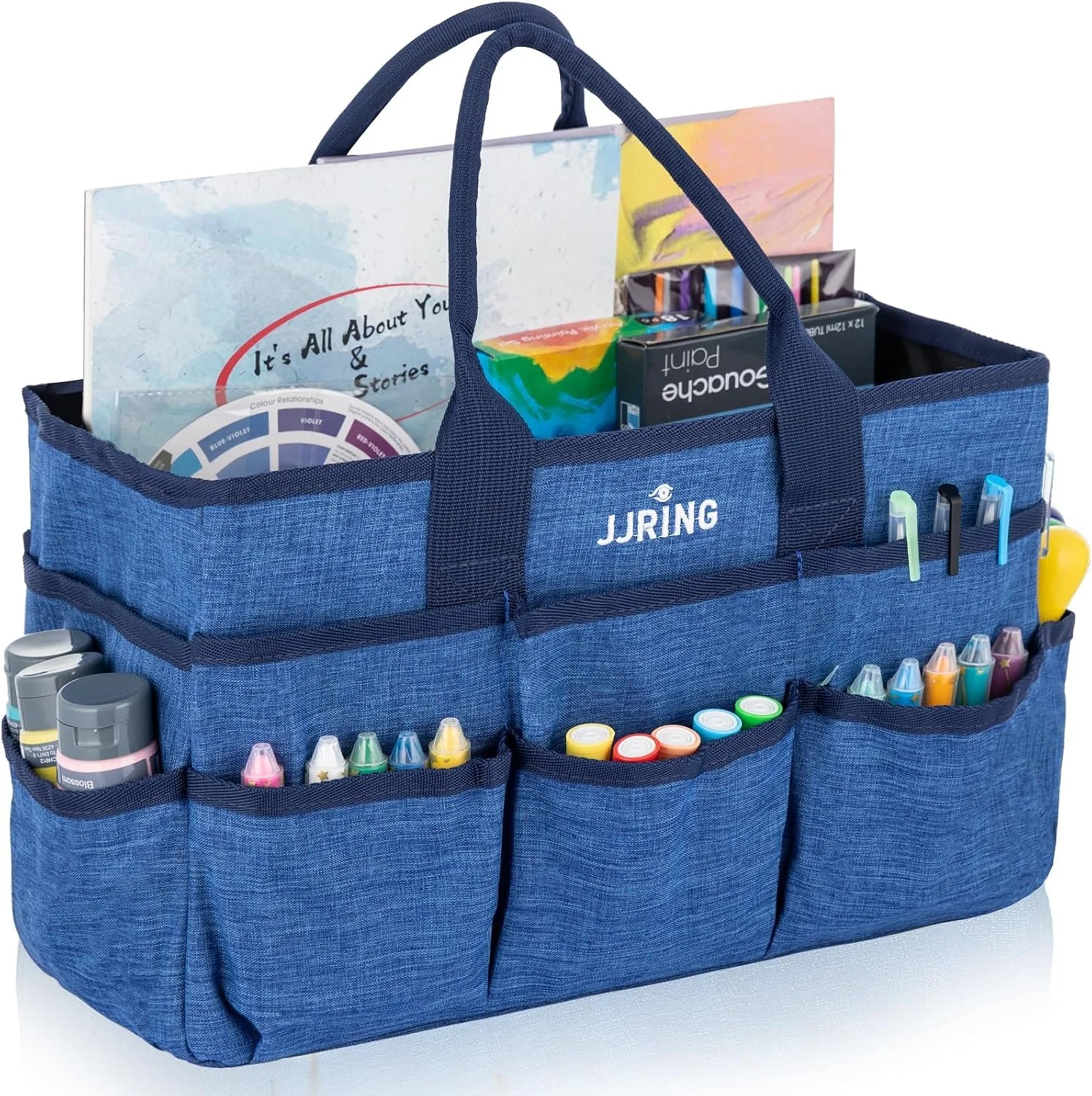 Nylon artist tote bag with 16 pockets and handles