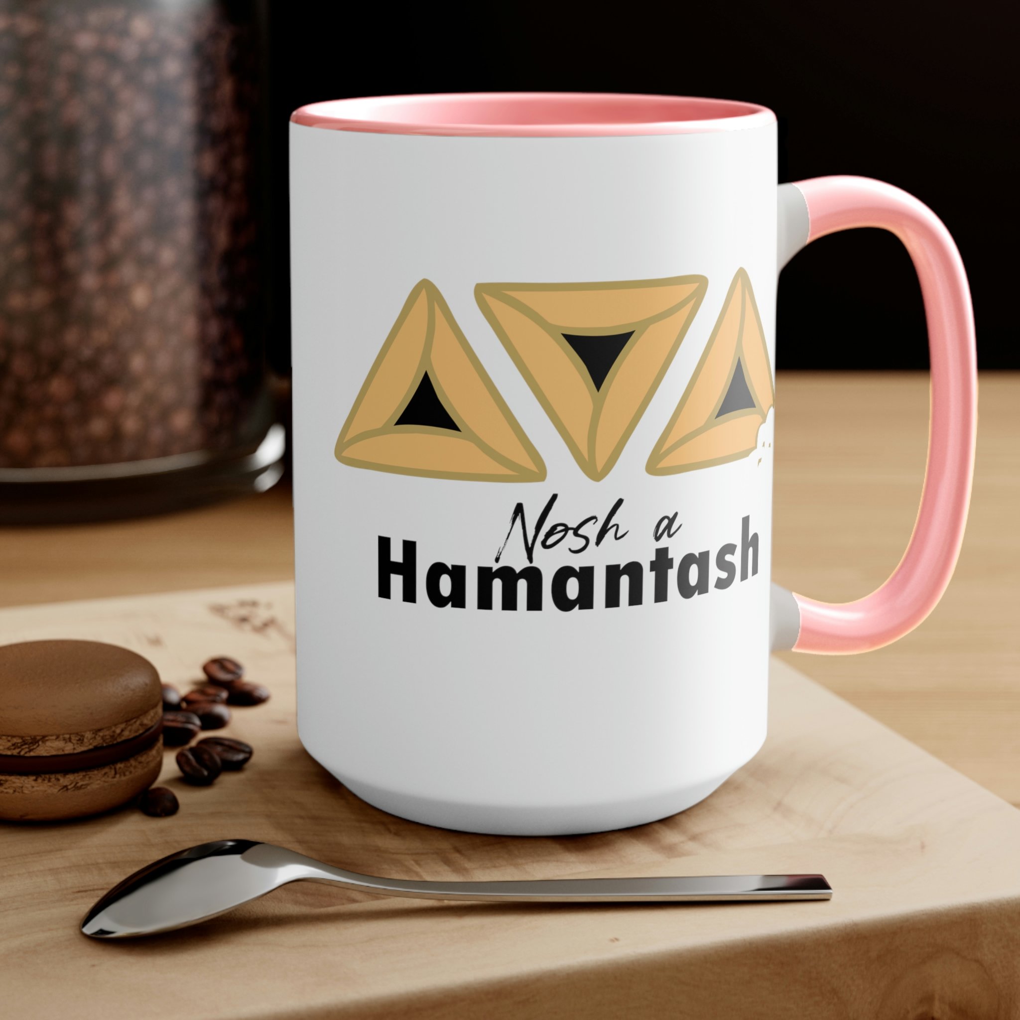 Nosh a Hamantash Two-Tone Coffee Mugs, 15oz