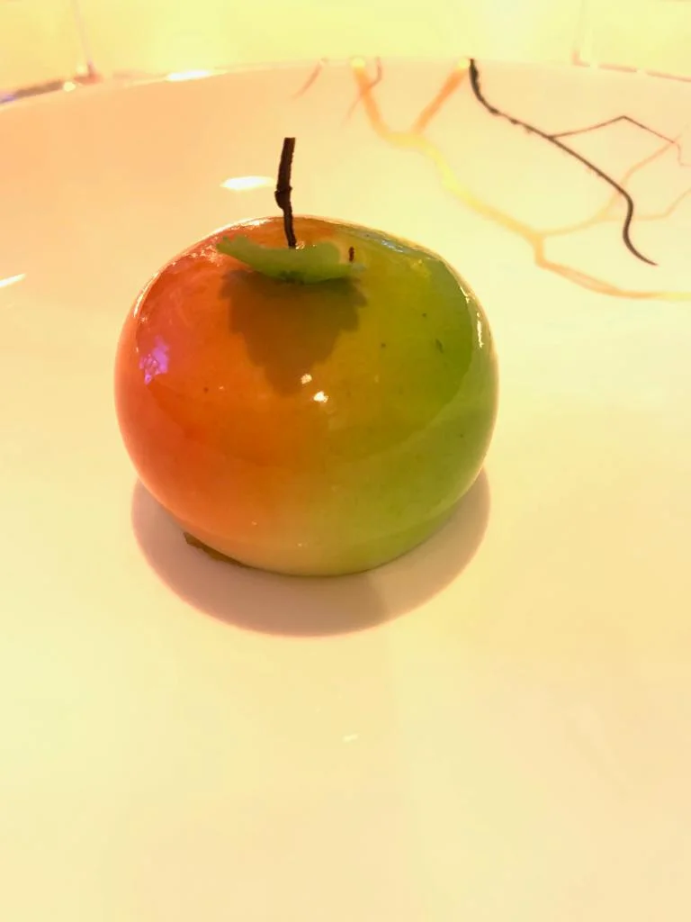 ‘Core Apple’ with caramelised apple in the centre of an apple mousse and dipped in apple jelly