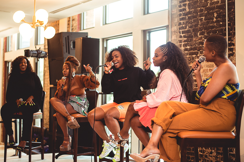 The Cast of Black Girl Podcast L-R: Alysha P, Sapphira Em, Scottie Beam, Gia Peppers, Rebecca Francois