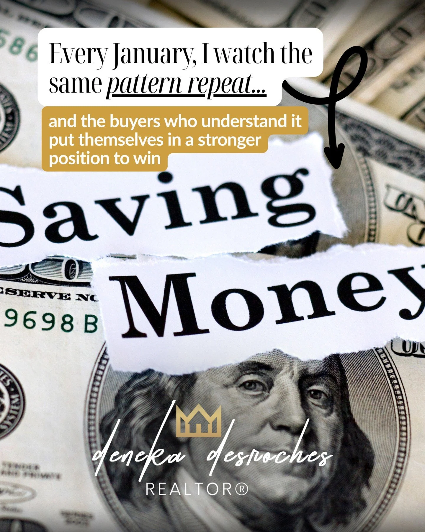 Here is the January pattern I see every year: 

1️⃣ Serious buyers move first. While everyone else waits for spring, motivated buyers tour now &mdash; and quietly get the best options before competition spikes. 
2️⃣ Sellers are more open to negotiati