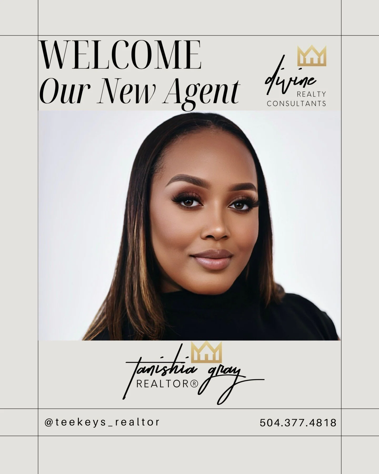 🌿 Welcome to Divine Realty Consultants, Tanishia Gray! 🌿

We are excited to welcome Tanishia Gray, REALTOR&reg; @teekeys_realtor
📲C: (504) 377.4818

Tanishia brings a passion for helping people, building relationships, and serving her community th