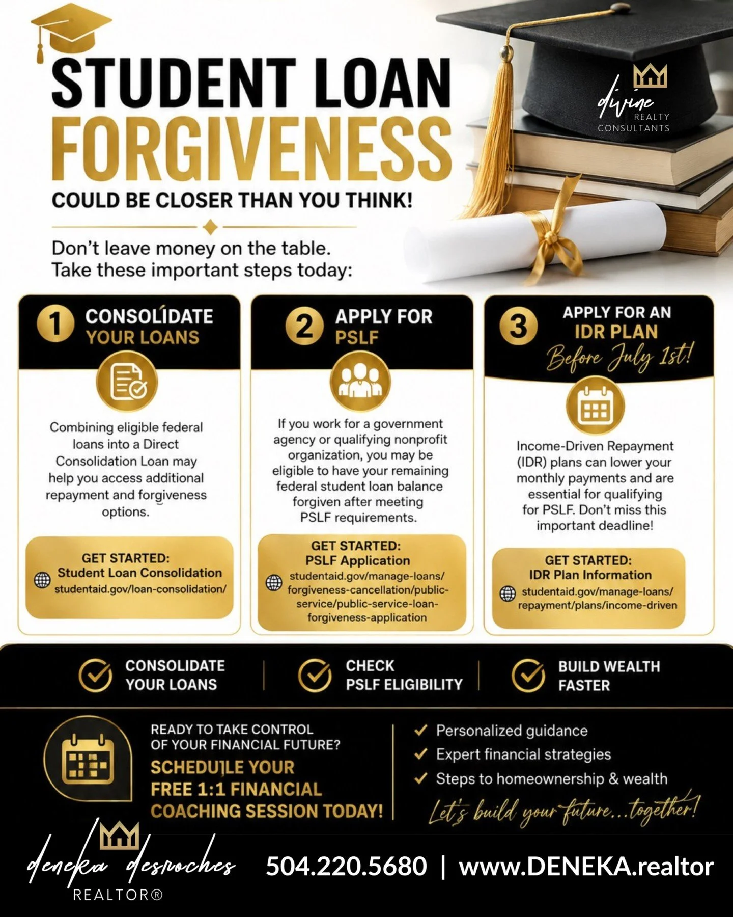 🎓 Are your student loans standing between you and homeownership?

Many borrowers don't realize they may qualify for loan consolidation and even Public Service Loan Forgiveness (PSLF). If you work for a nonprofit organization, government agency, scho