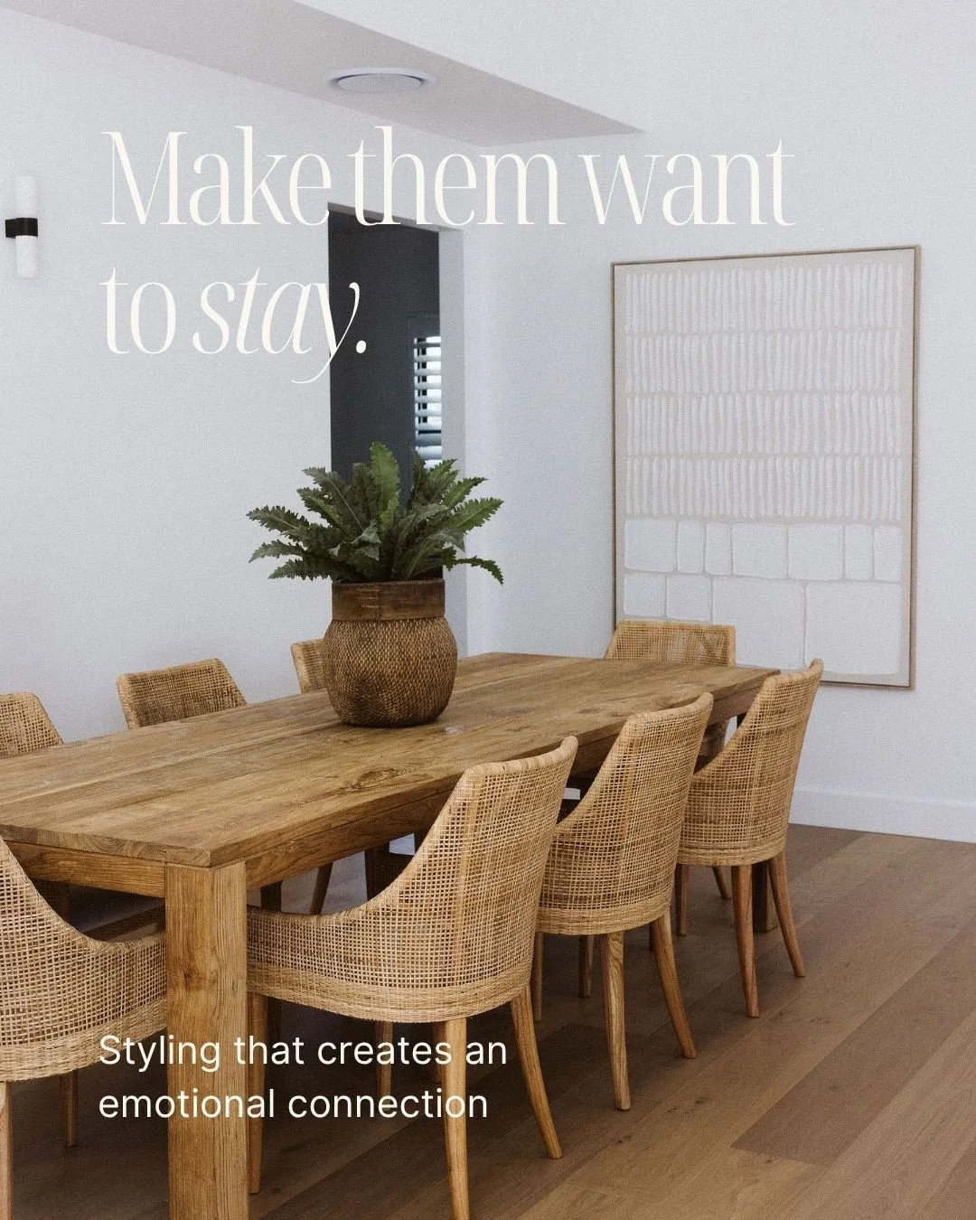 Make them want to stay.⁠
⁠
When someone walks into an open home, you want them to do more than notice the rooms.⁠
⁠
You want them to imagine Sunday lunches around the table. Friends dropping in. Morning coffee outside. Life happening here.⁠
⁠
That's 