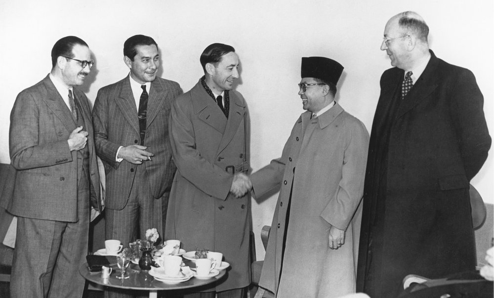Vice-President and Premier of Indonesia, Mohammad Hatta, greets Tom Critchley