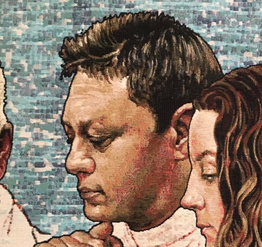 The artist as saint (Saint Lorenzo Ruiz). Detail from John Nava tapestry of Saints at University of San Diego, San Diego, CA.
