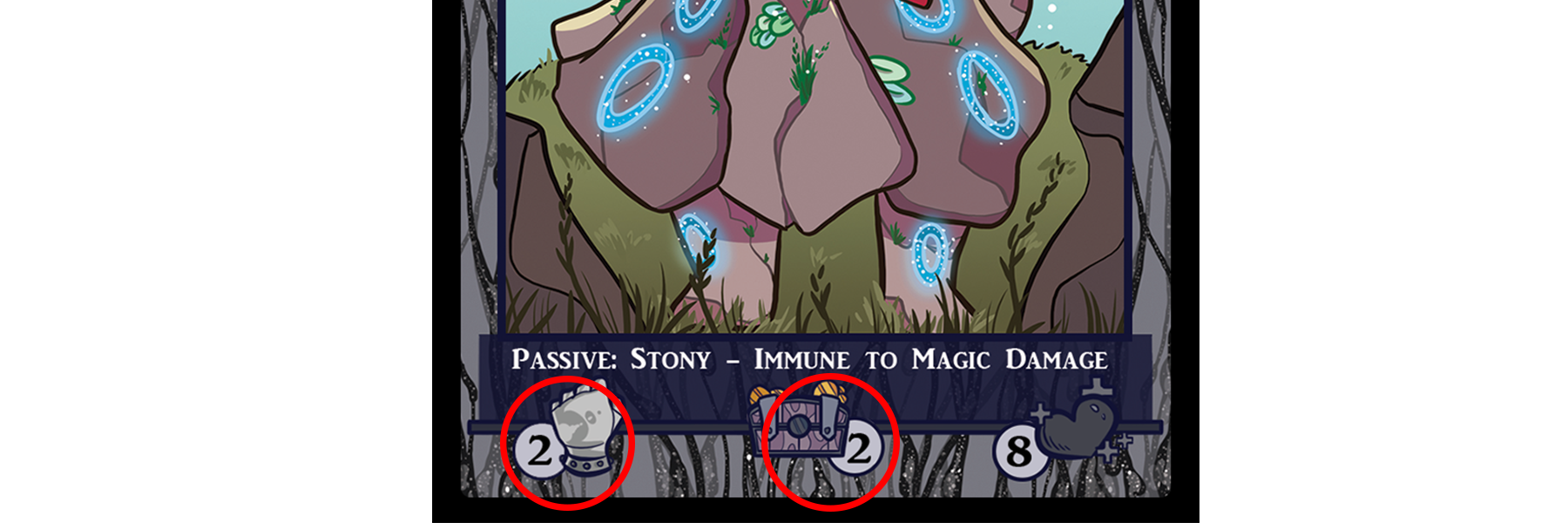 Each monster has an attack value, and some card text which dictates how it interacts with the game along with how many loot cards they drop when killed, indicated by the centre chest symbol.